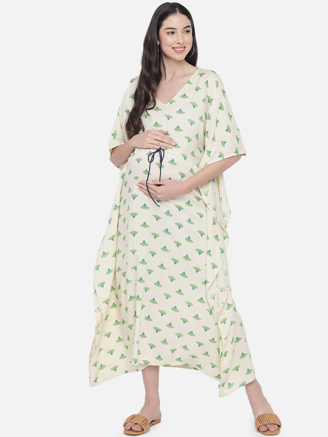 

Aujjessa Lime Green Maternity Kaftan Midi Dress