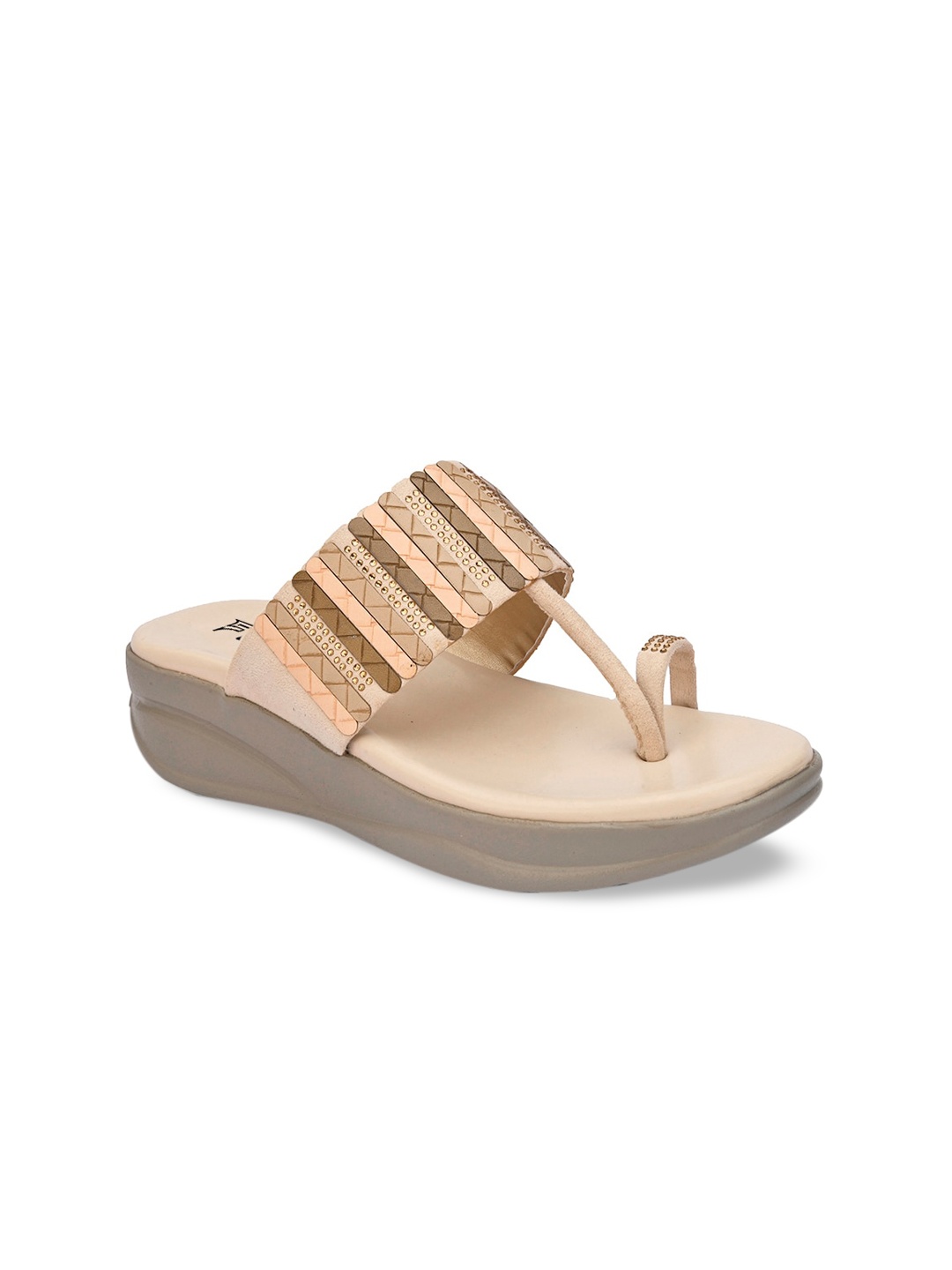 

Fentacia Women Cream Striped T-Strap Flats