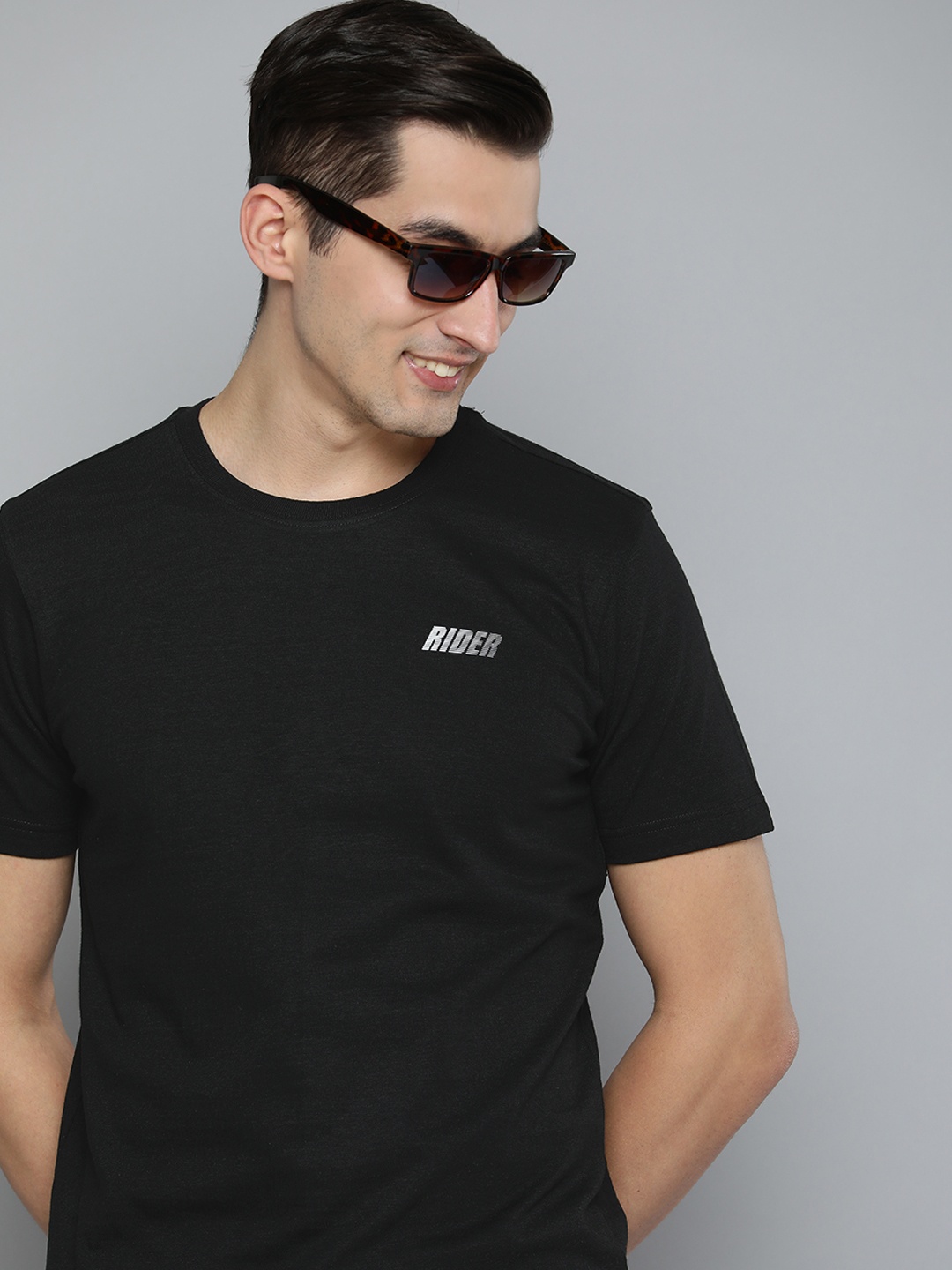 

HERE&NOW Men Black Pure Cotton T-shirt