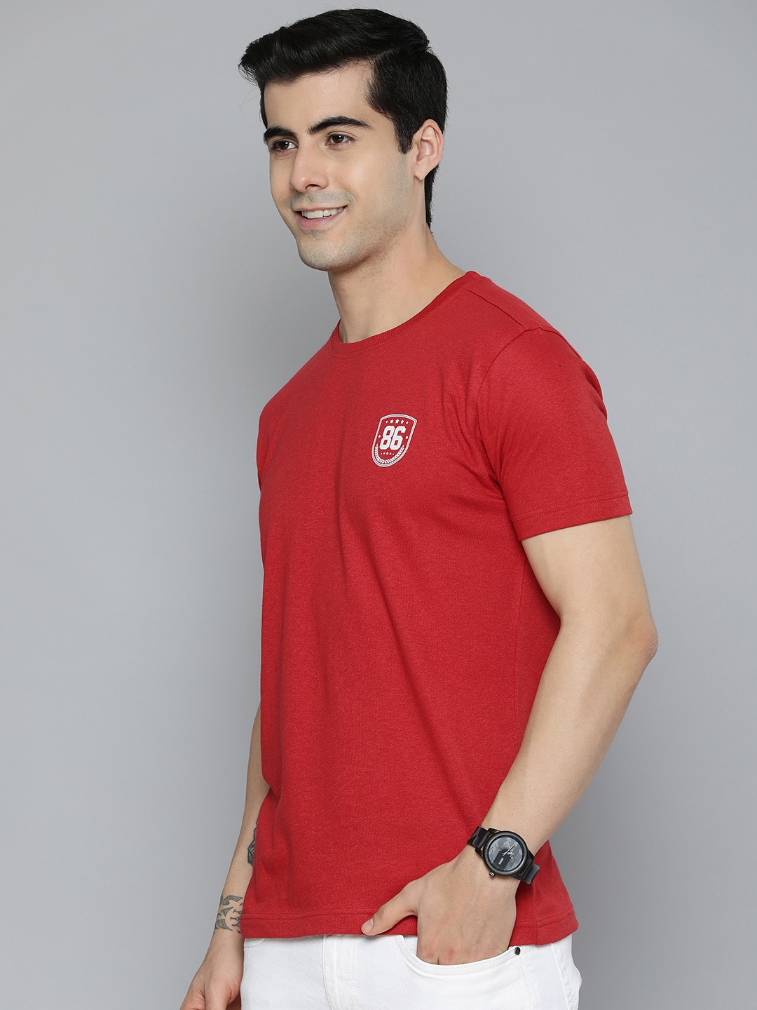 

HERE&NOW Men Red Pure Cotton T-shirt