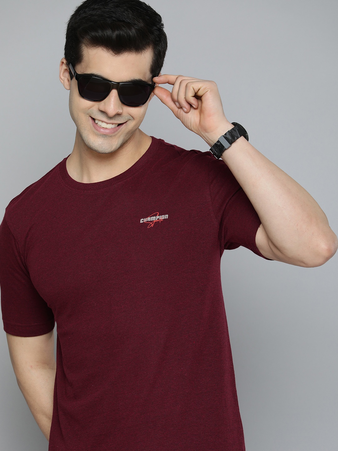 

HERE&NOW Men Maroon Pure Cotton T-shirt