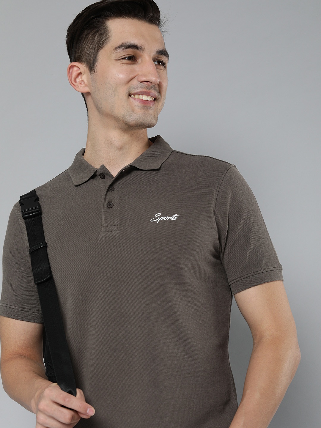

HERE&NOW Men Brown Solid Polo Collar Pure Cotton T-shirt