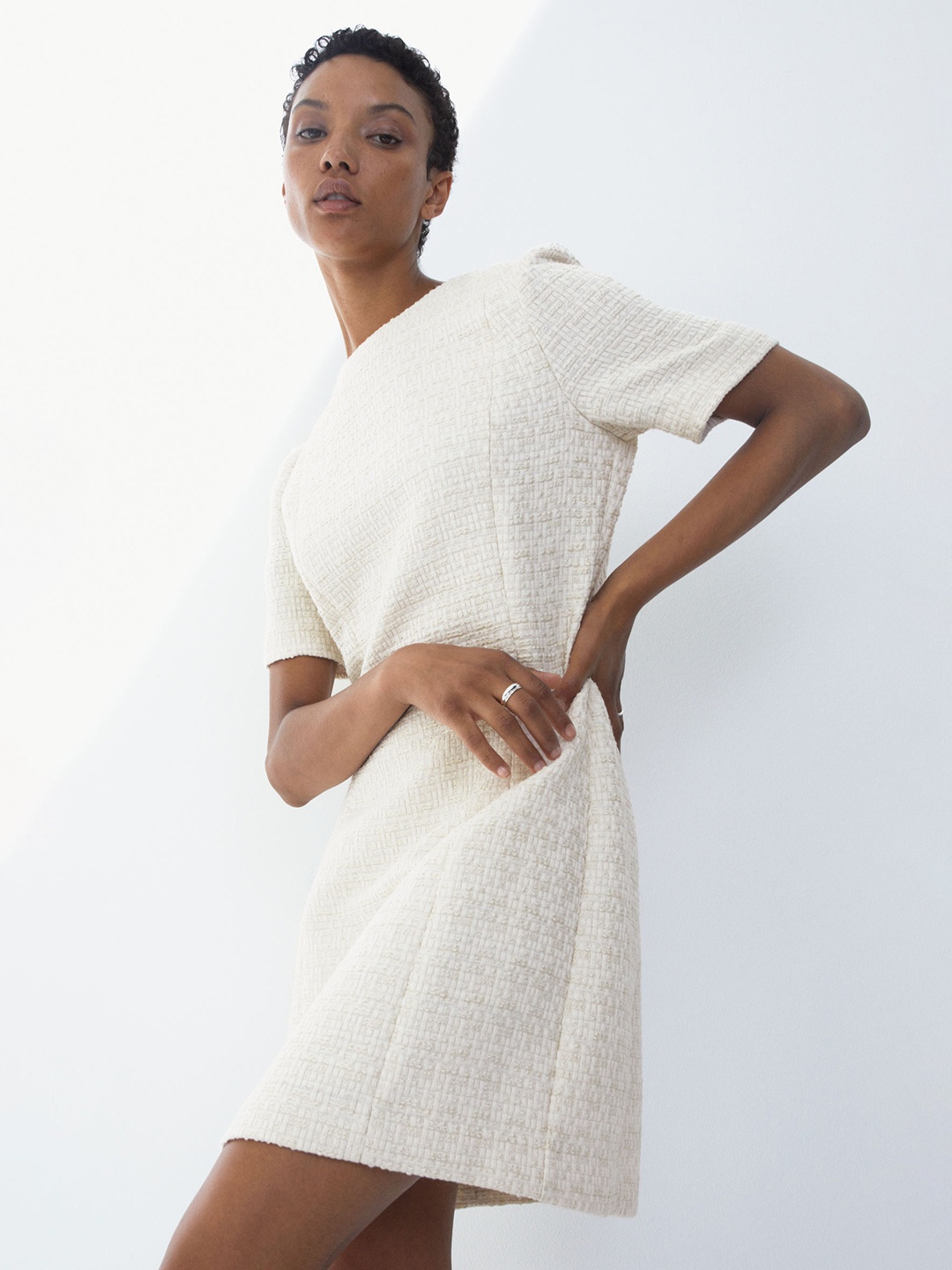 

H&M Women White Boucle Dress