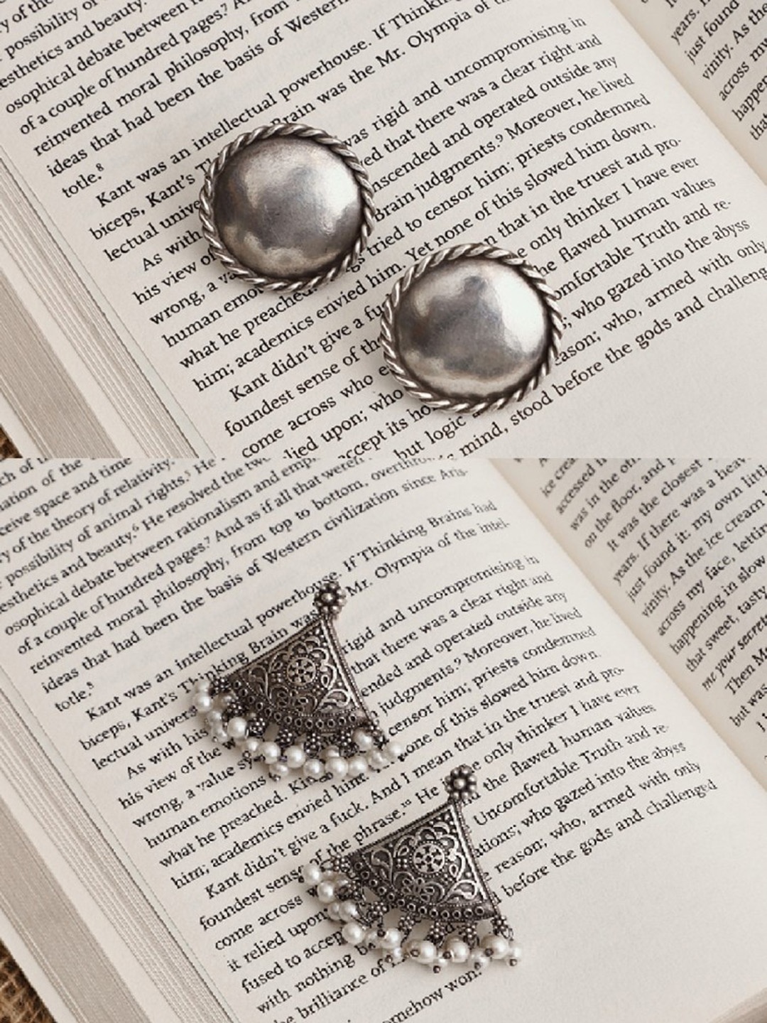 

VENI Silver-Toned Pack Of 2 Contemporary Studs Earrings