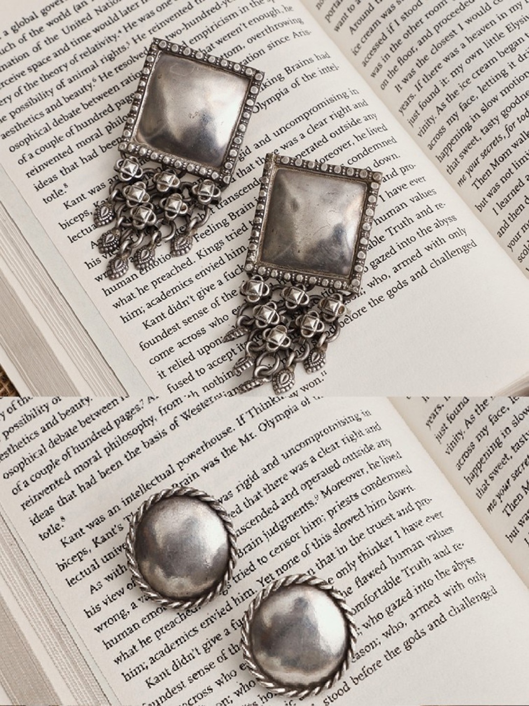 

VENI Silver-Toned Pack Of 2 Contemporary Studs Earrings