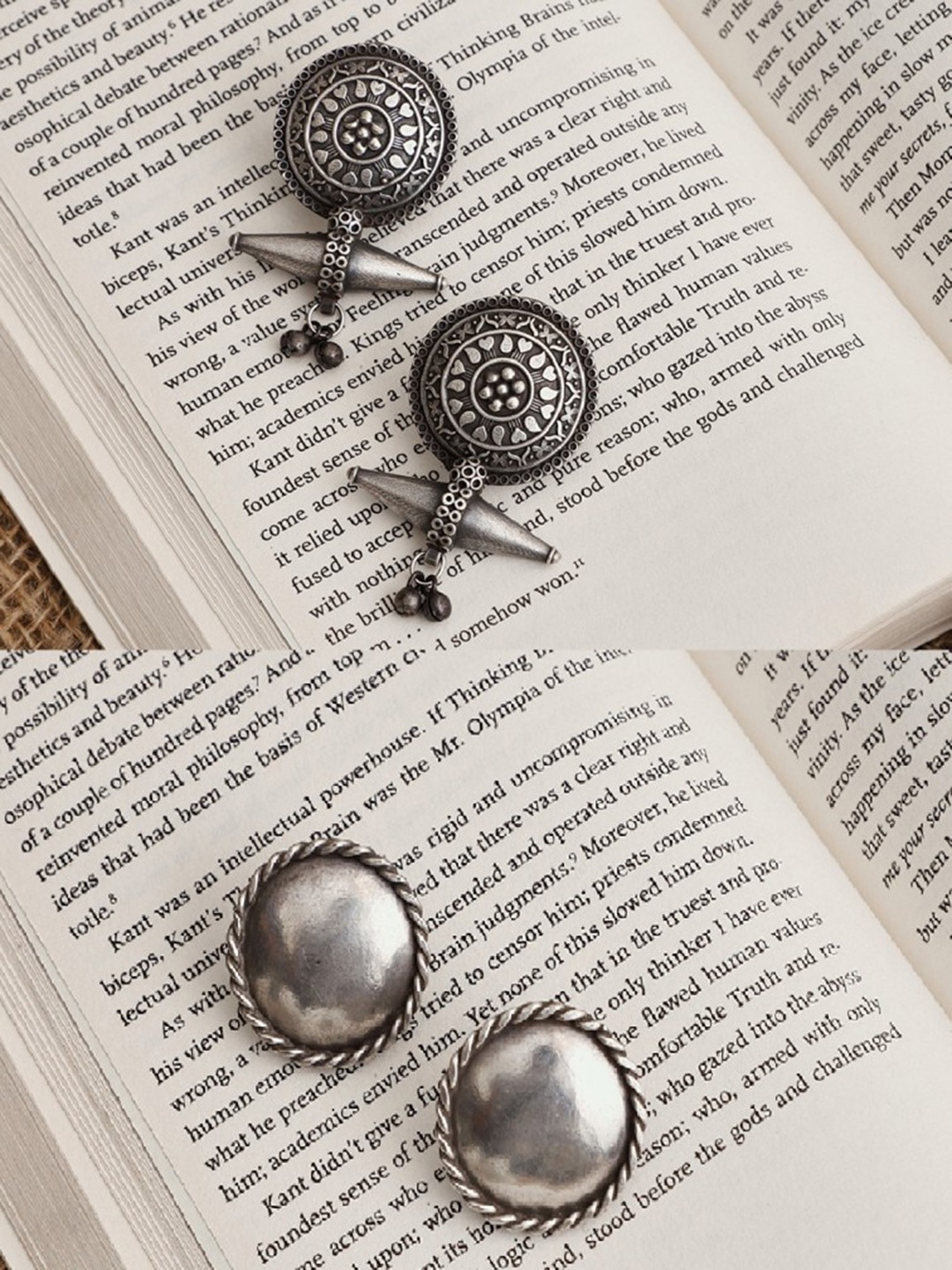 

VENI Set of 2 Silver Plated Contemporary Oxidised Drop Earrings