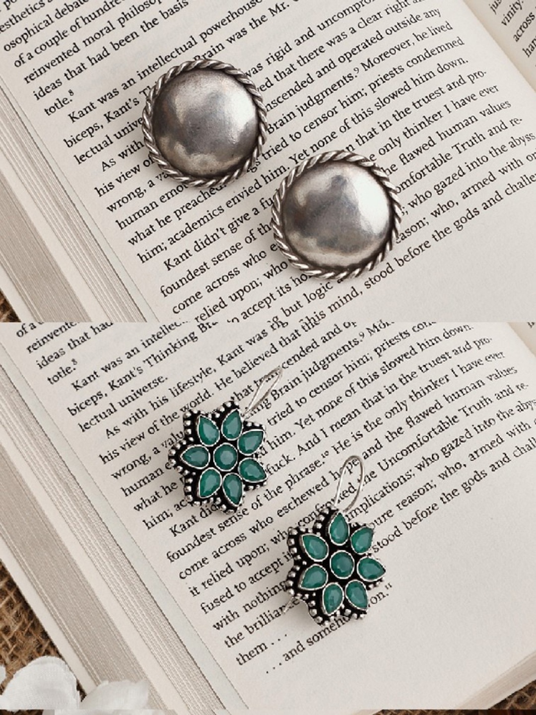 

VENI Silver-Toned & Green Pack Of 2 Silver plated Contemporary Studs Earrings