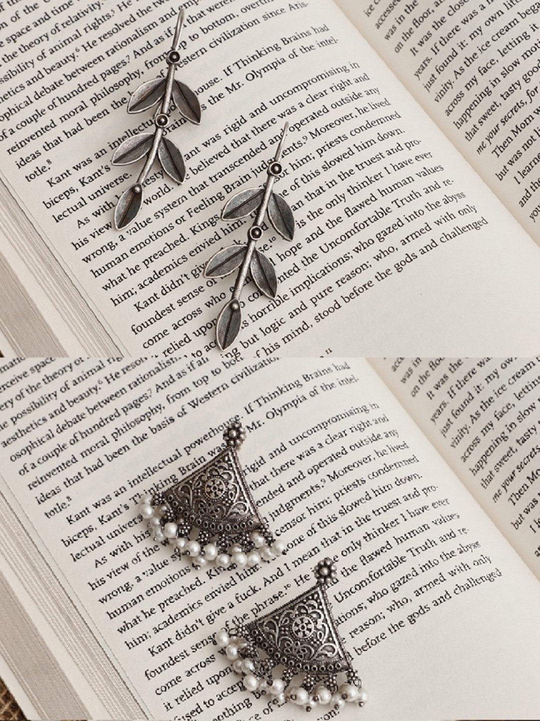 

VENI Silver-Toned Pack Of 2 Contemporary Drop Earrings