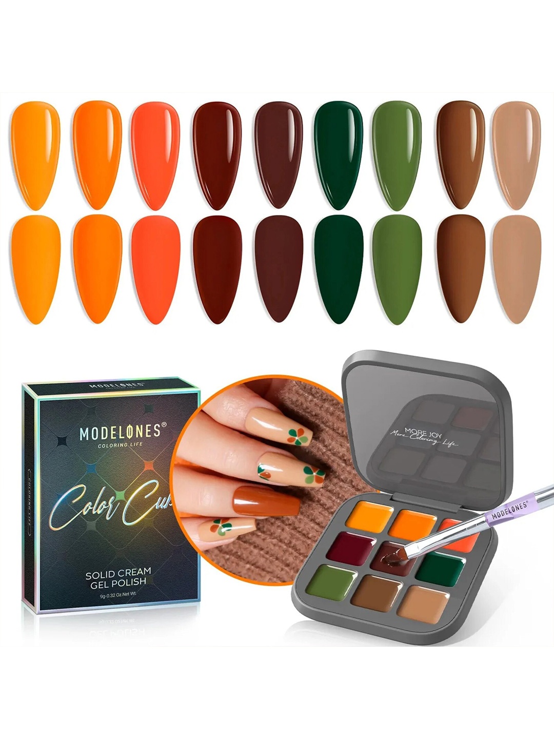 Modelones 9 Shades Color Cube Solid Cream UV Gel Nail Polish Palette 9g - Urban City, Multi