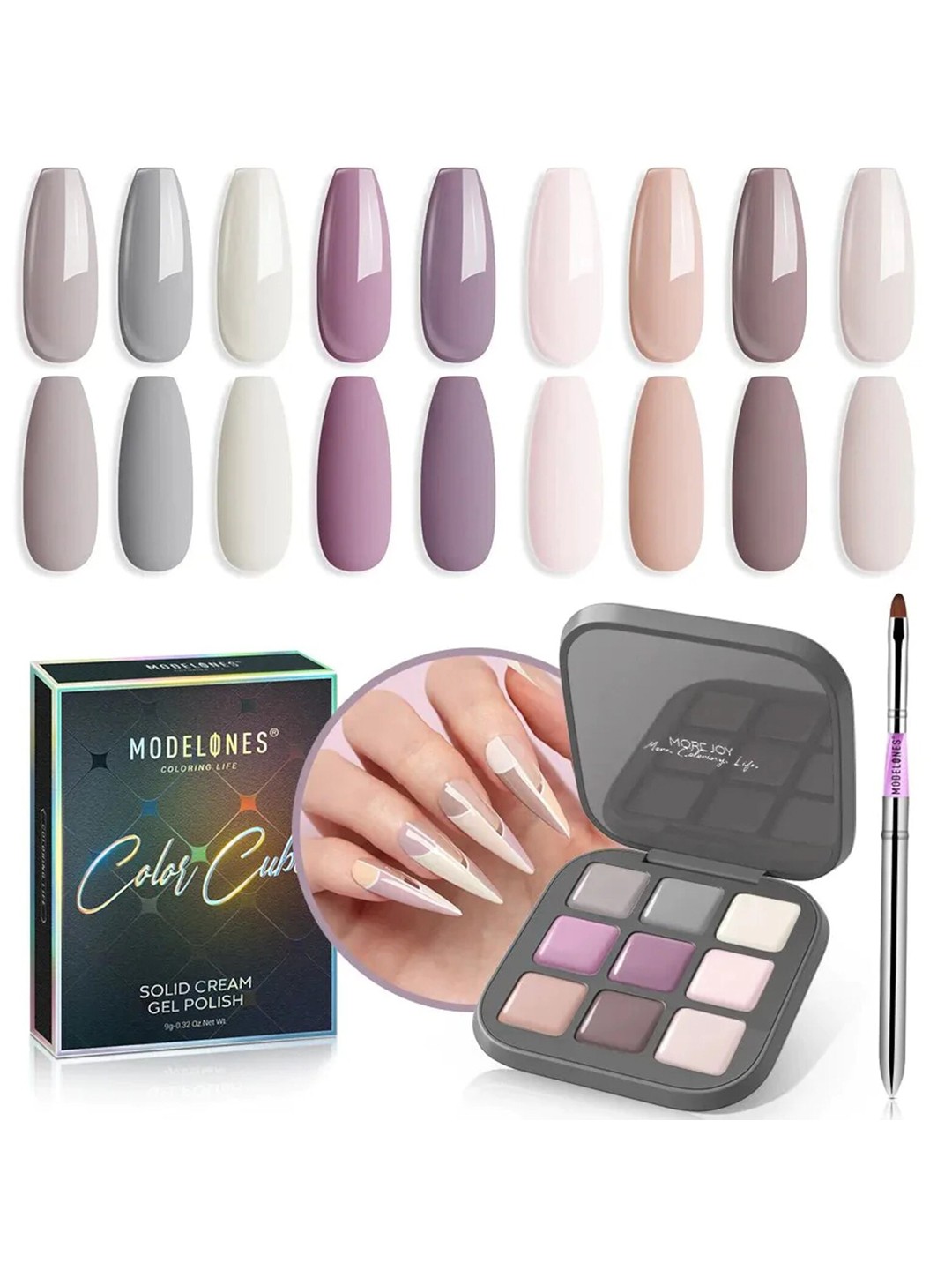 

Modelones 9 Shades Color Cube Solid Cream UV Gel Nail Polish Palette 9g - Chewy Taro Balls, Multi