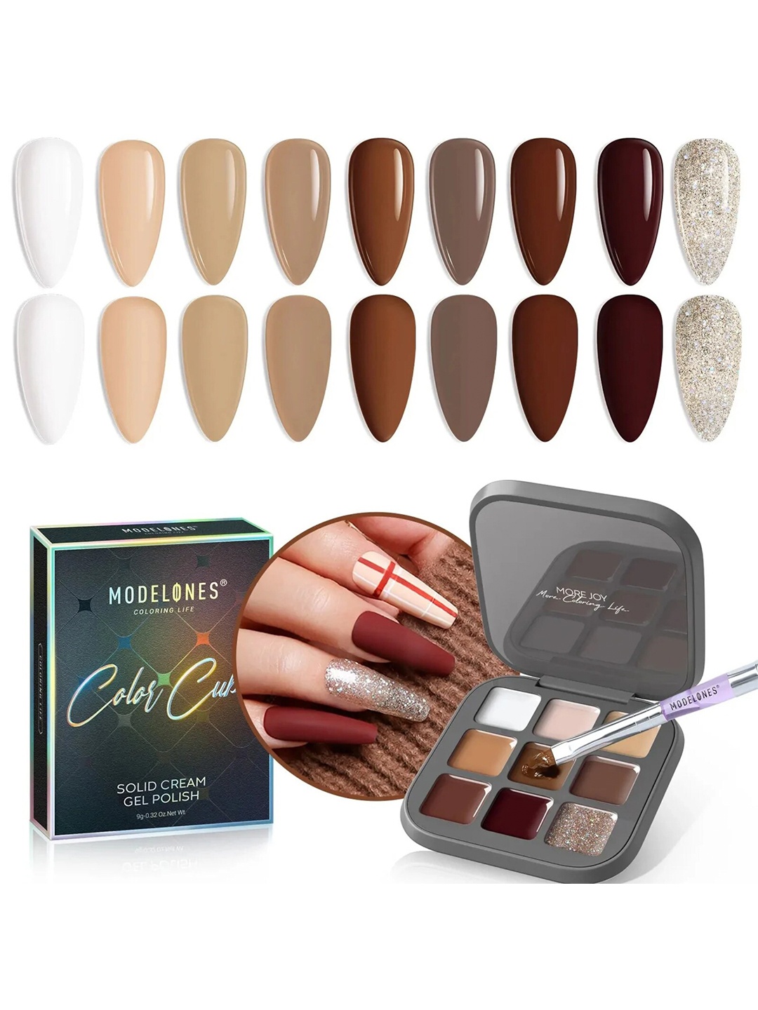 

Modelones 9 Shades Color Cube Solid Cream UV Gel Nail Polish Palette 9g - Vintage Season, Multi