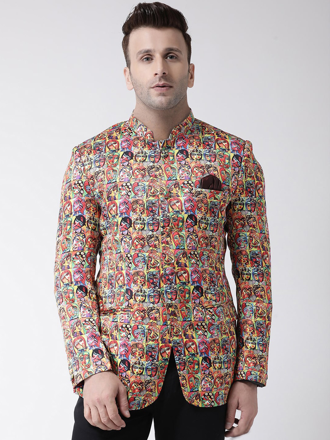 

Hangup Men Red & Yellow Printed Single-Breasted Blazers