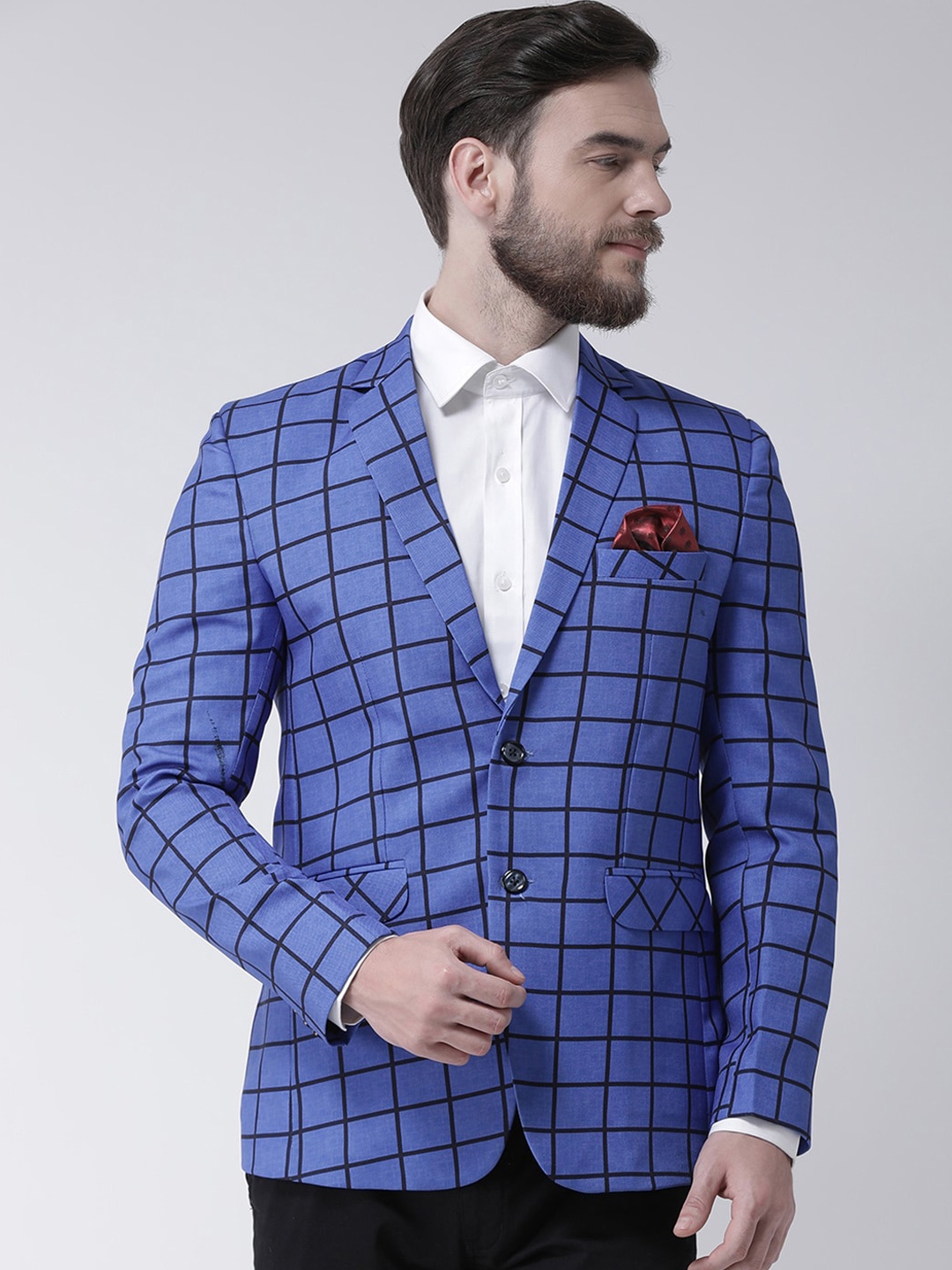 

Hangup Men Blue & Black Checked Single Breasted Blazers