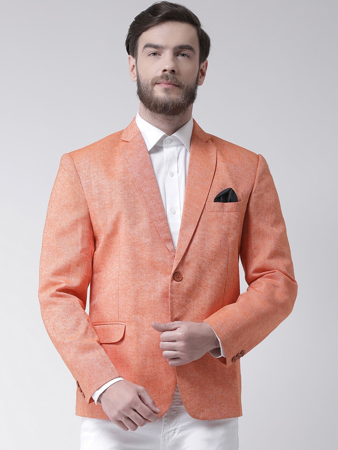 

Hangup Men Orange Solid Single Breasted Blazer