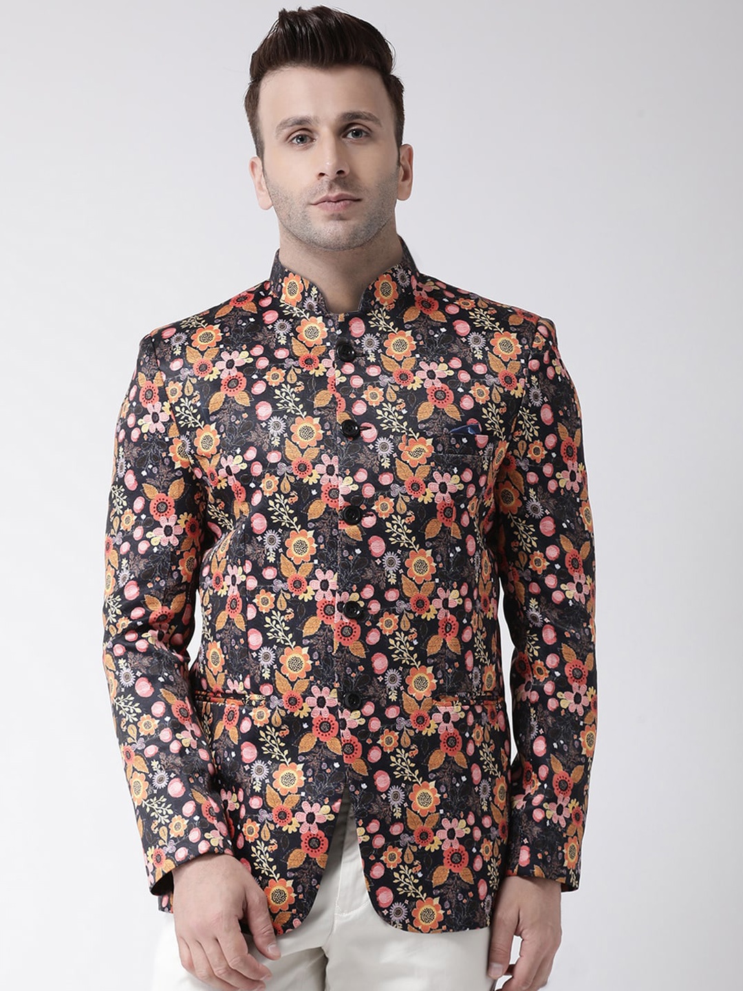 

Hangup Men Black Printed Single Breasted Ethnic Blazer