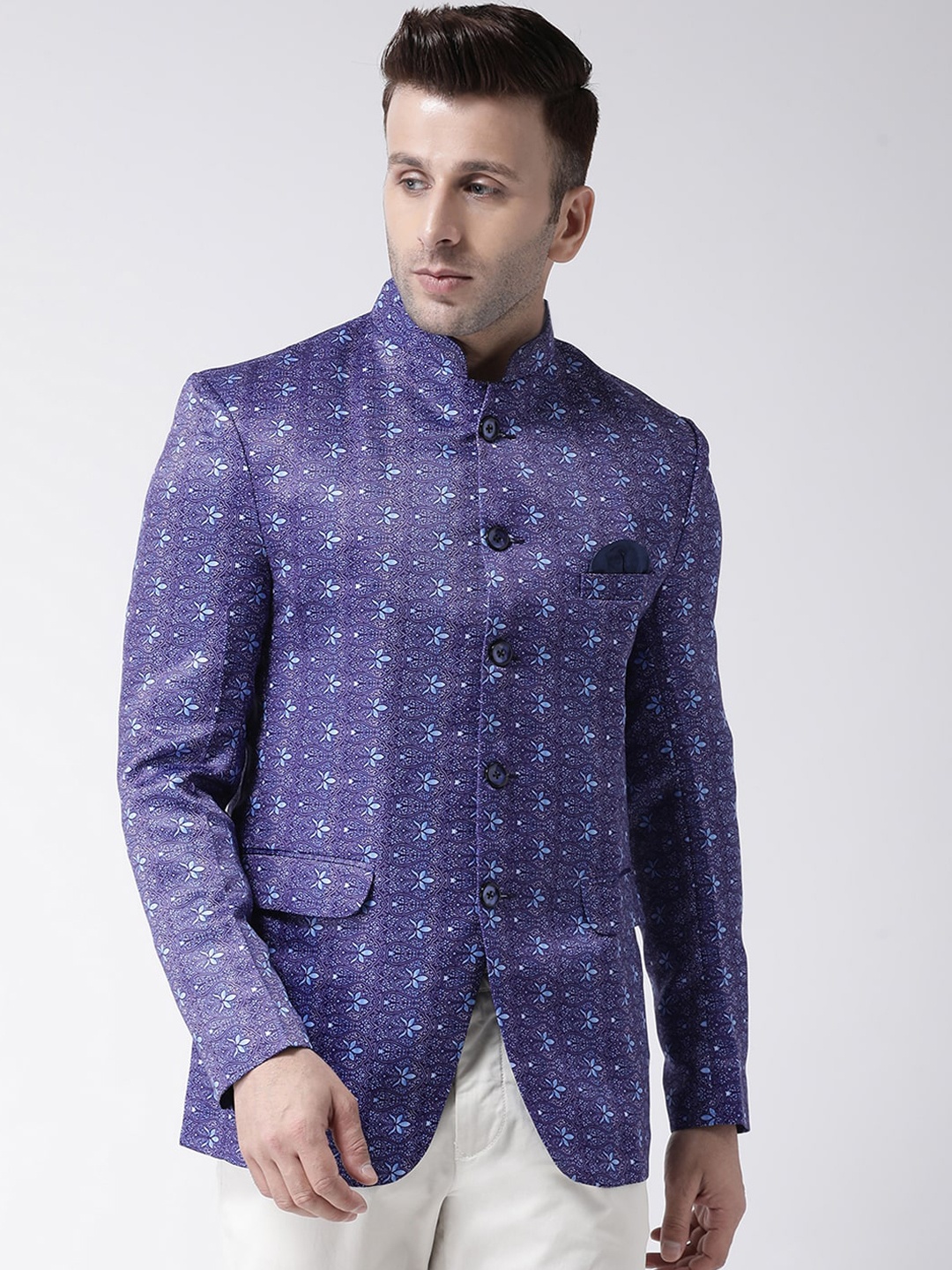 

Hangup Men Blue Printed Bandhagala Blazers