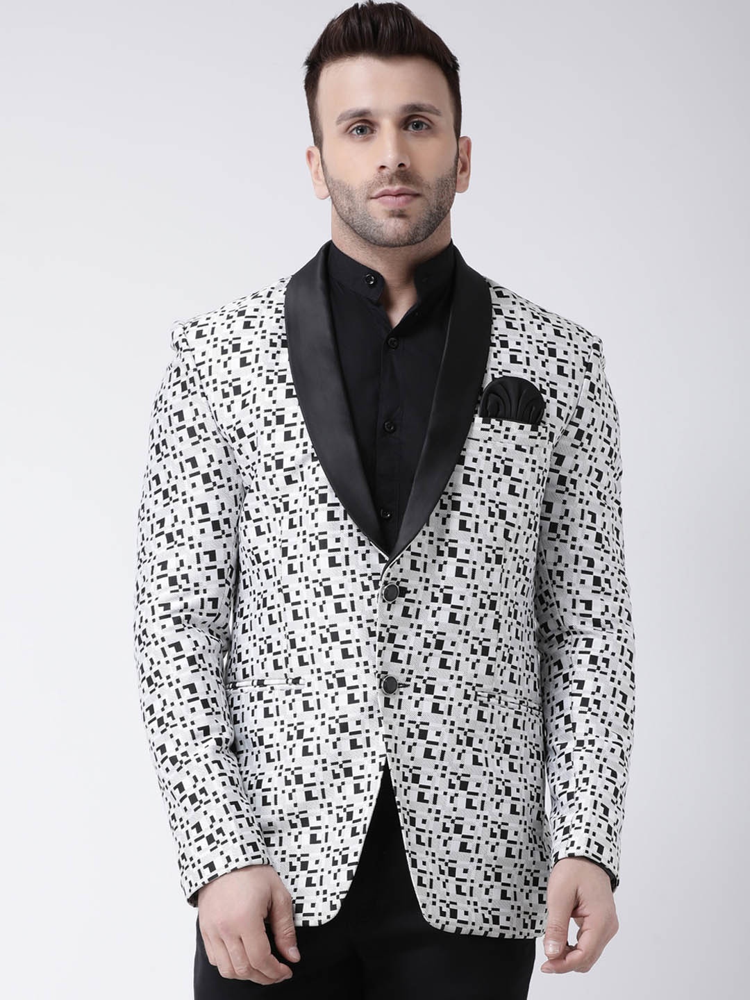 

Hangup Men White & Black Printed Single-Breasted Blazers