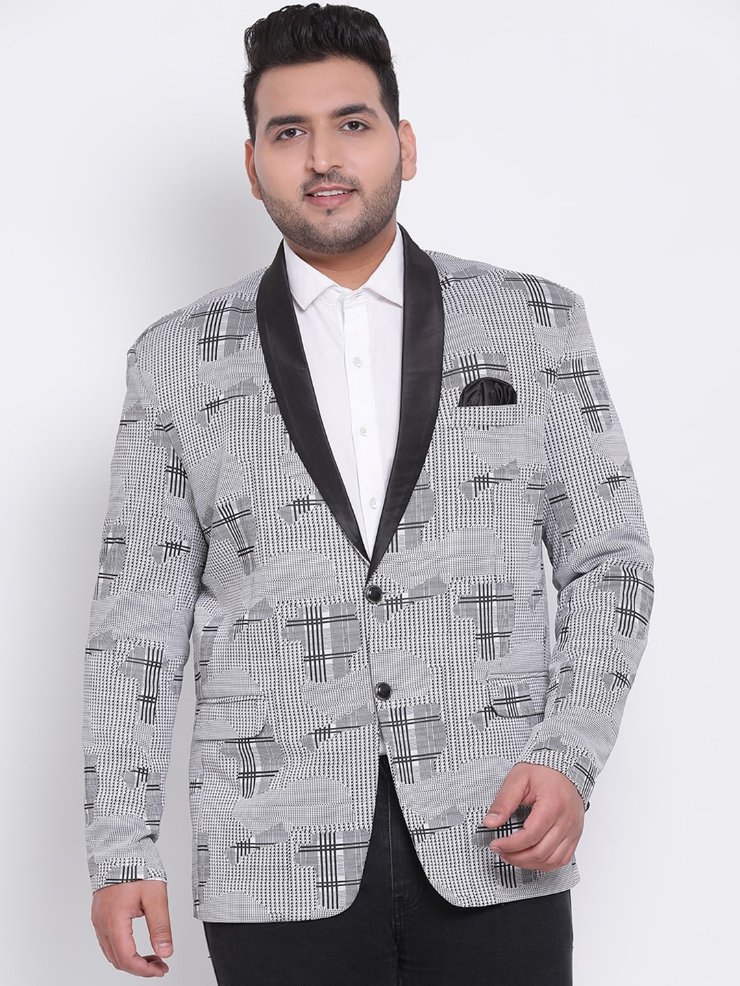 

Hangup Men Grey Printed Single Breasted Blazers