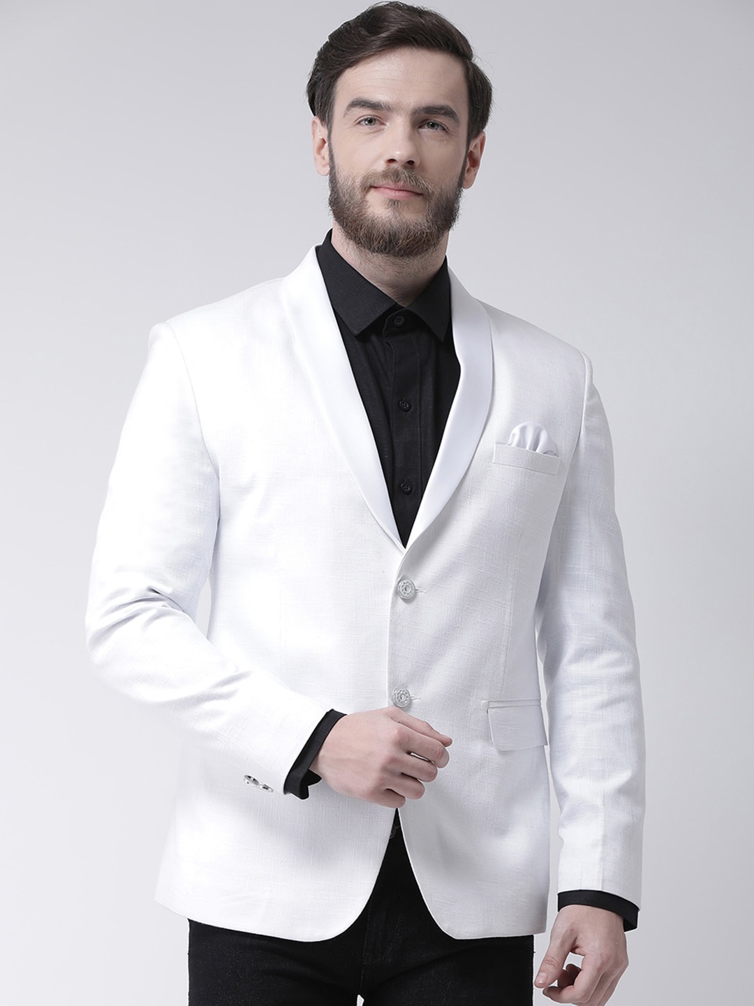 

Hangup Men's White Solid Tuxedo Blazer