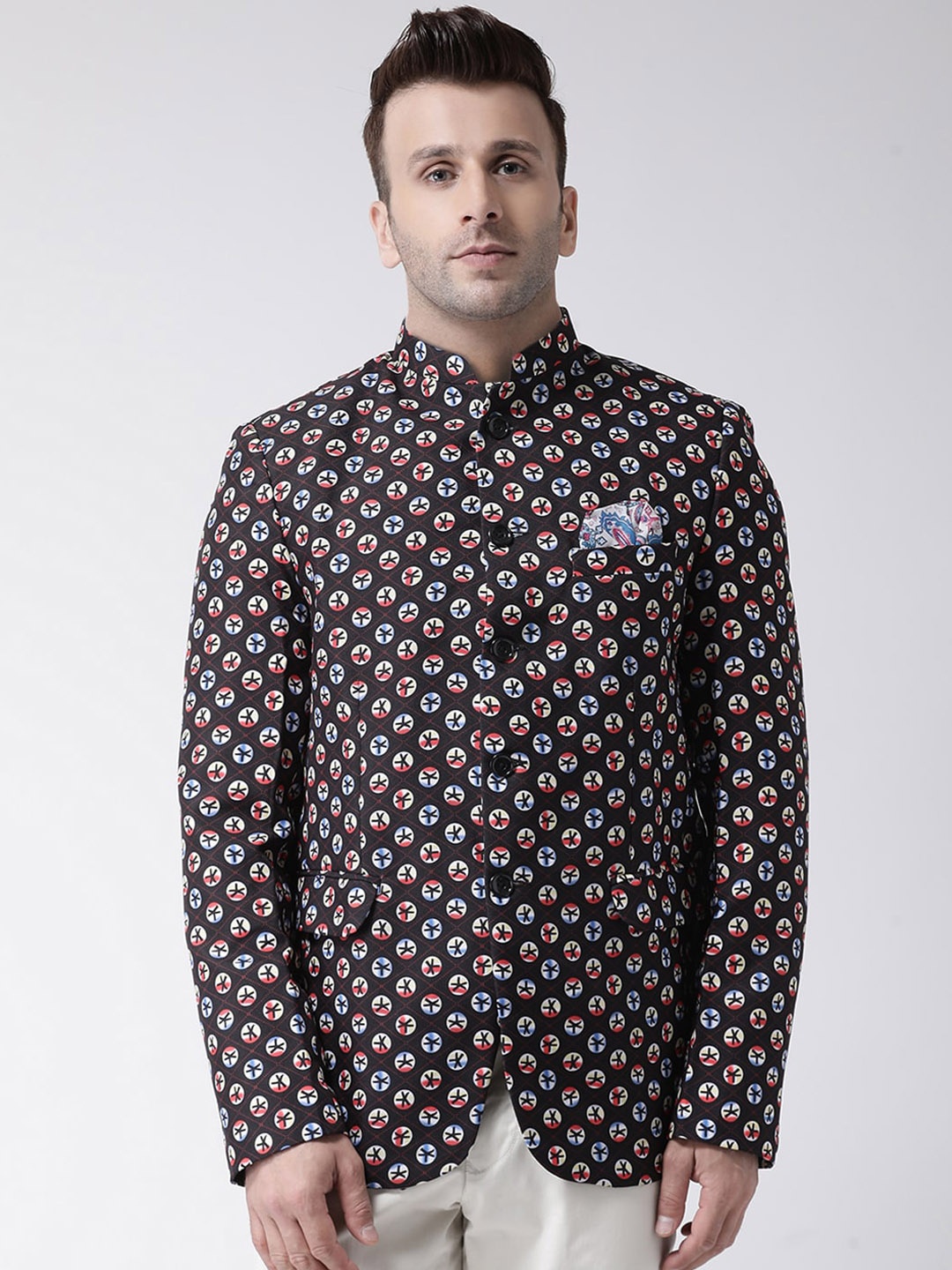 

Hangup Men Black Printed Single Breasted Blazer