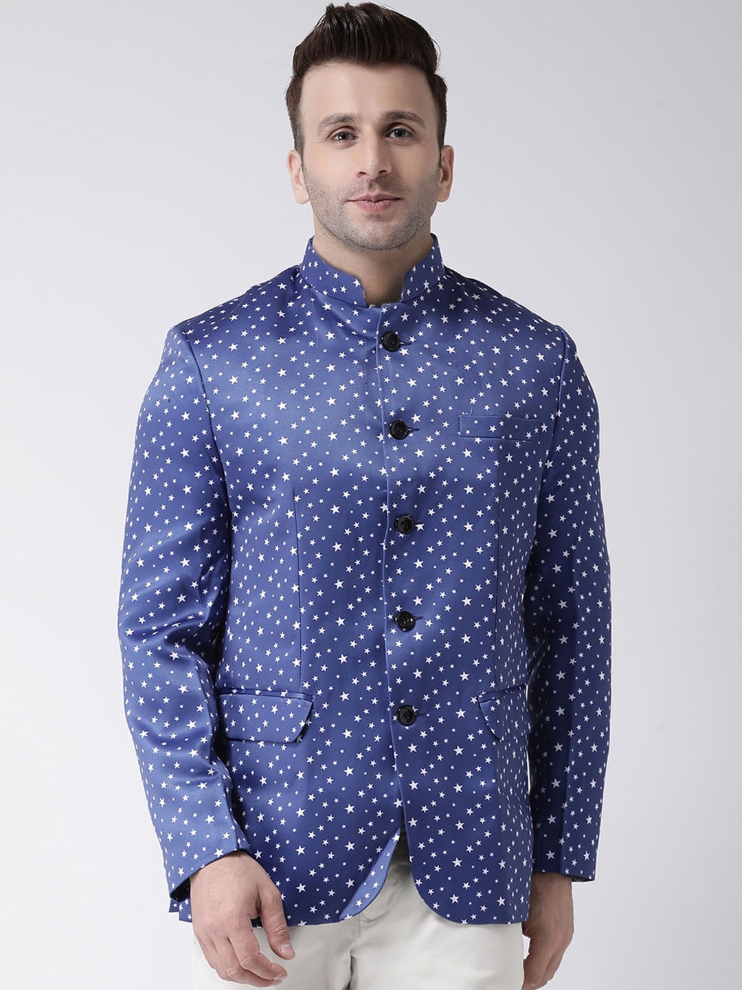 

Hangup Men Blue Printed Bandhagala Blazers