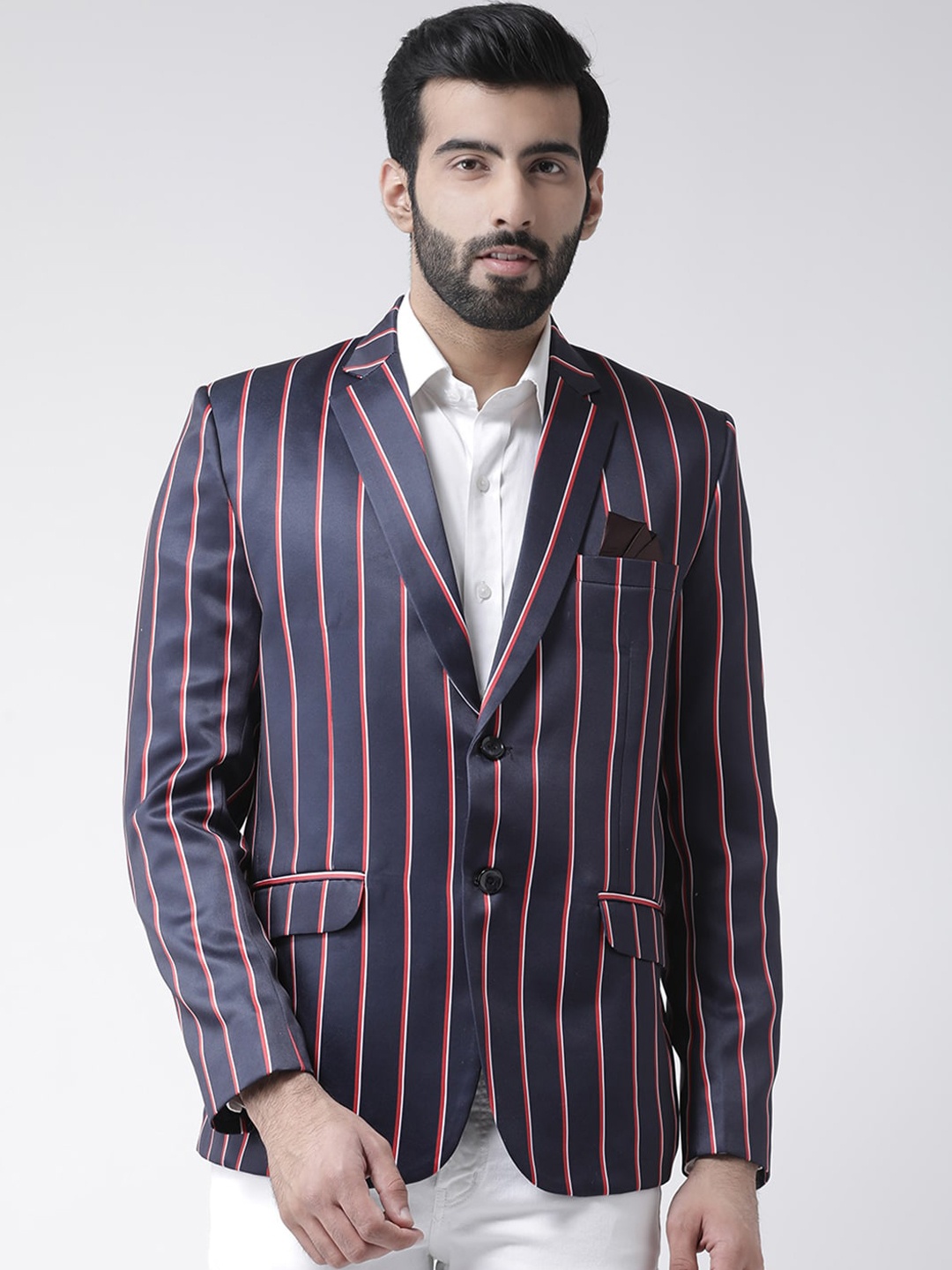 

Hangup Men Navy Blue Striped Single-Breasted Blazers