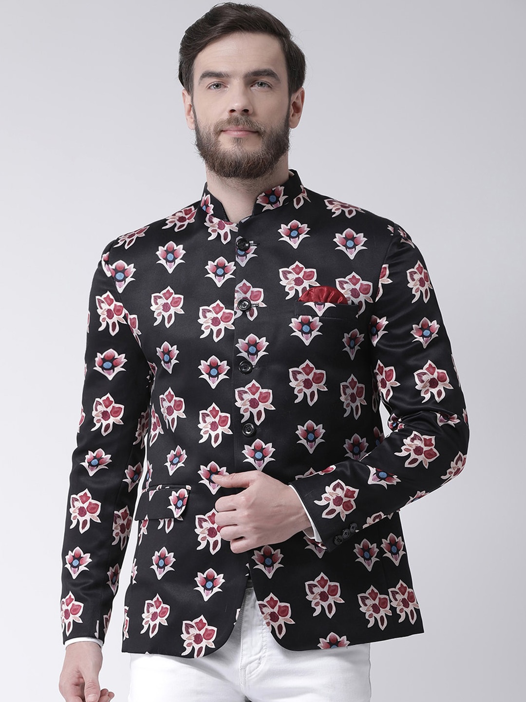 

Hangup Men Black & Red Printed Single-Breasted Blazer