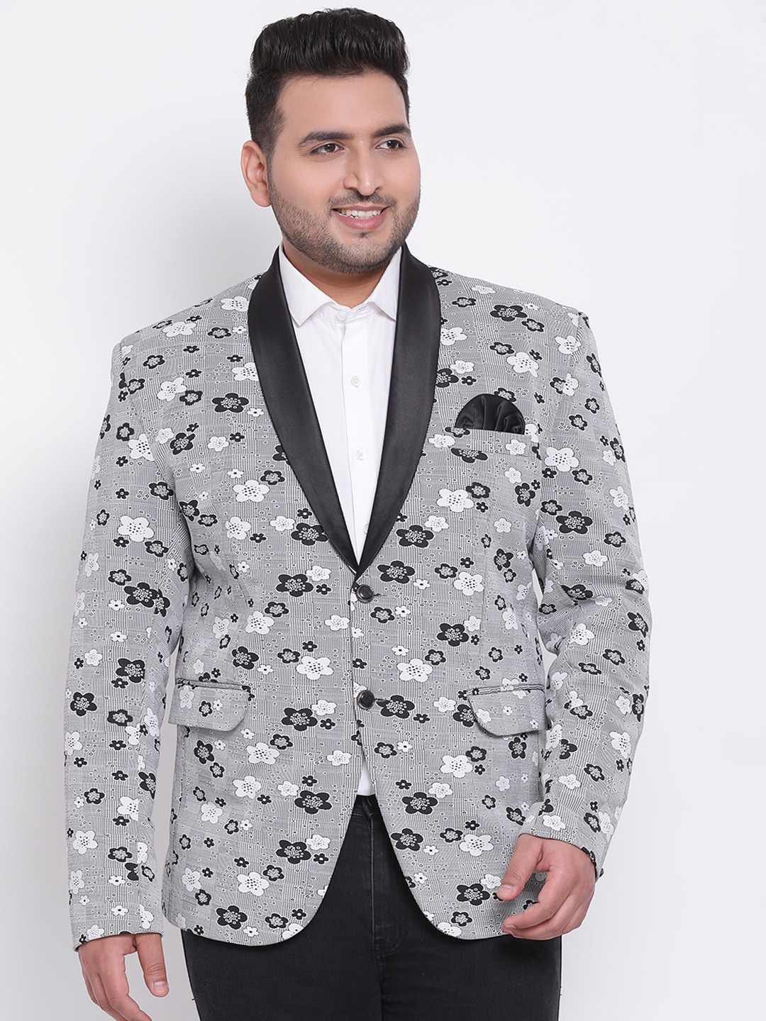 

Hangup Men Grey Printed Single Breasted Blazer