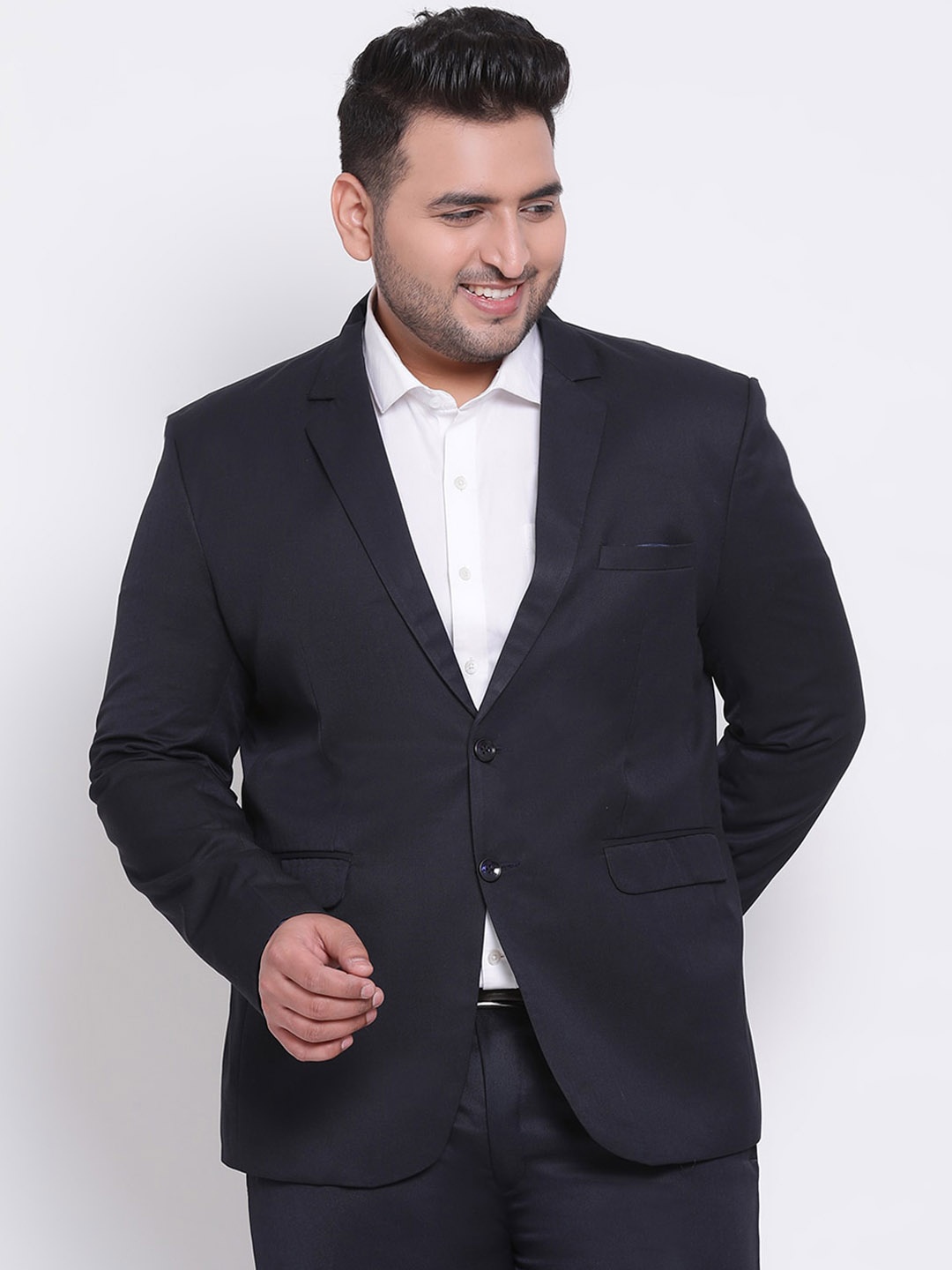 

Hangup Men Navy Blue Solid Single Breasted Blazer