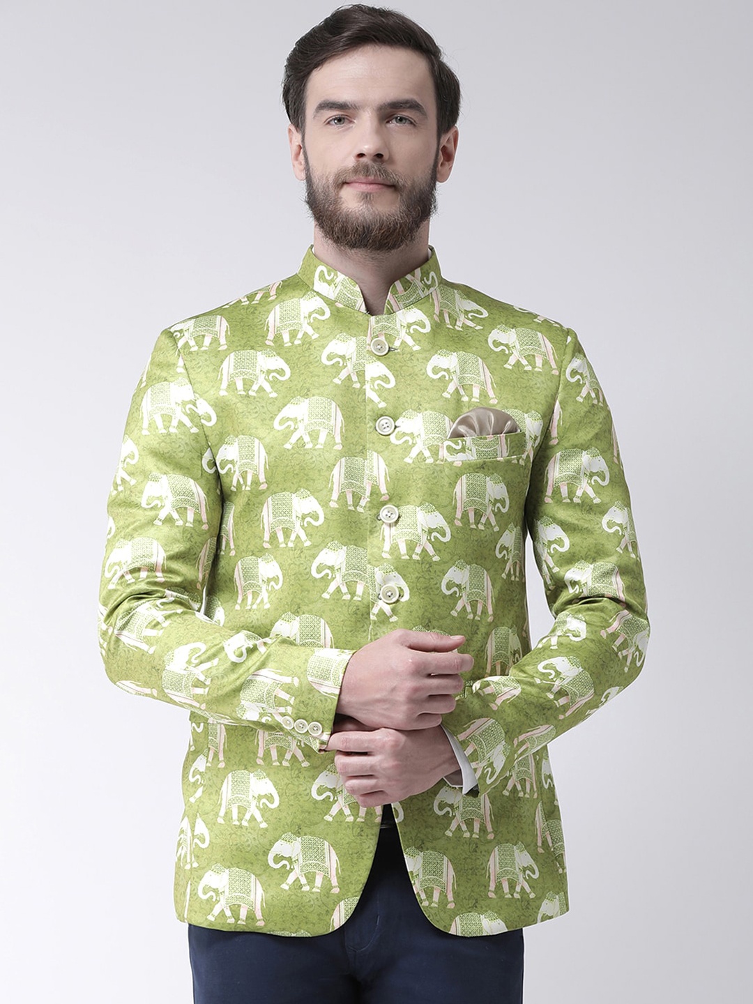 

Hangup Men Green Printed Single-Breasted Blazers