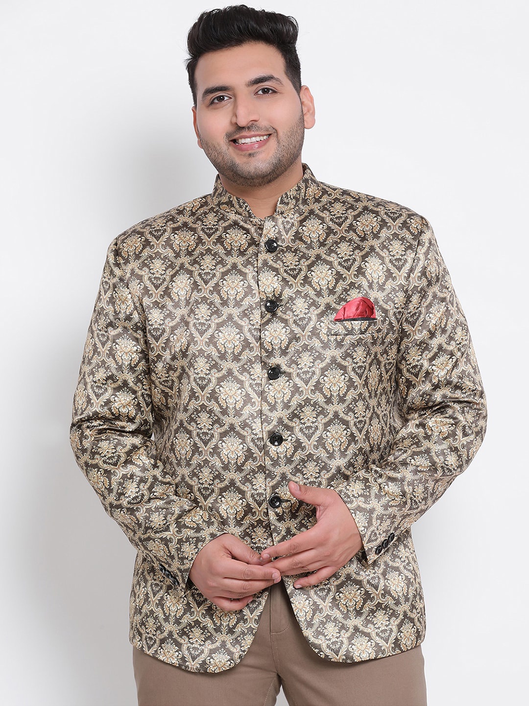 

Hangup Men Multicoloured Printed Bandhgala Blazer, Multi
