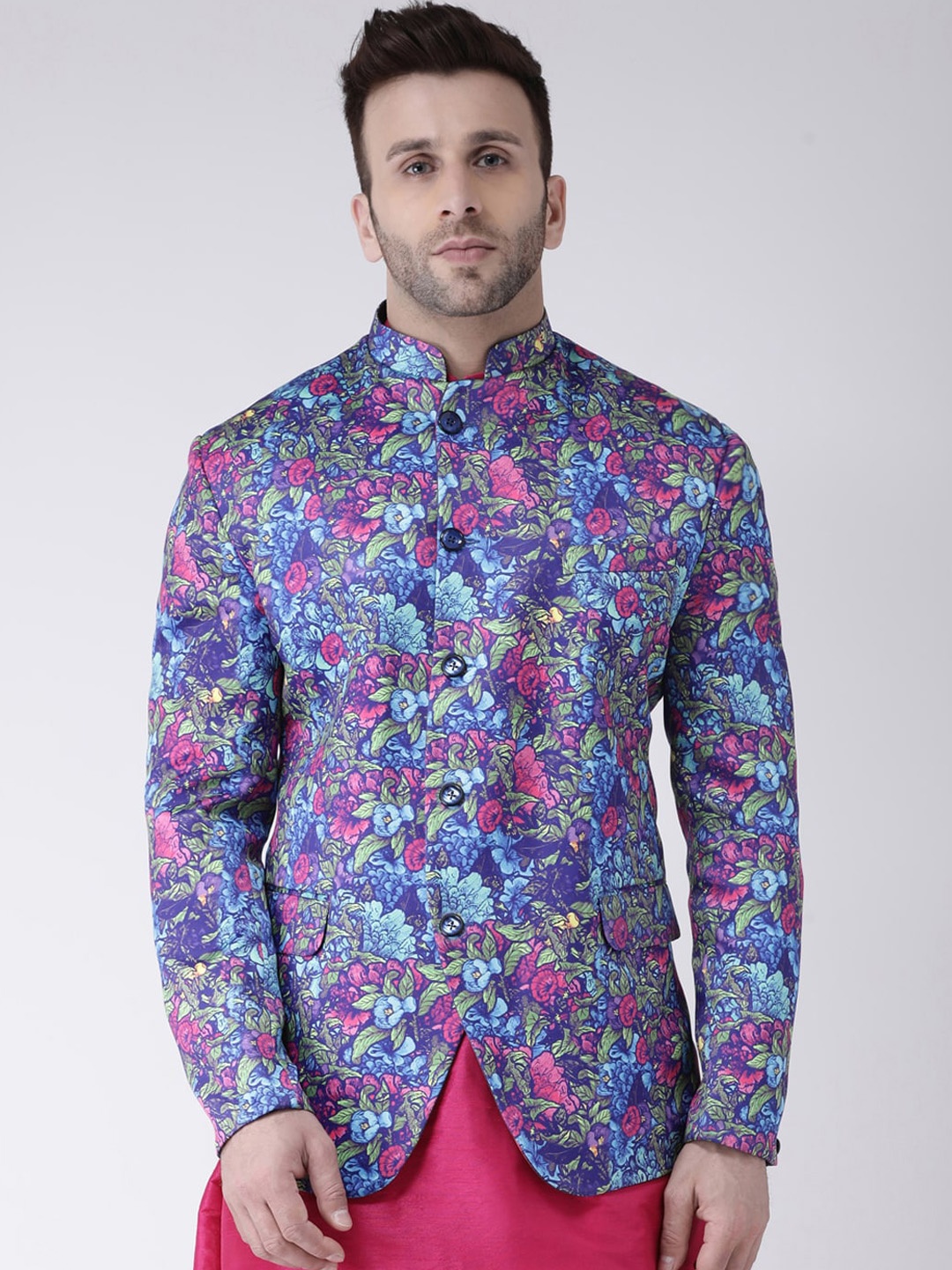 

Hangup Men Purple Printed Single Breasted Ethnic Blazer