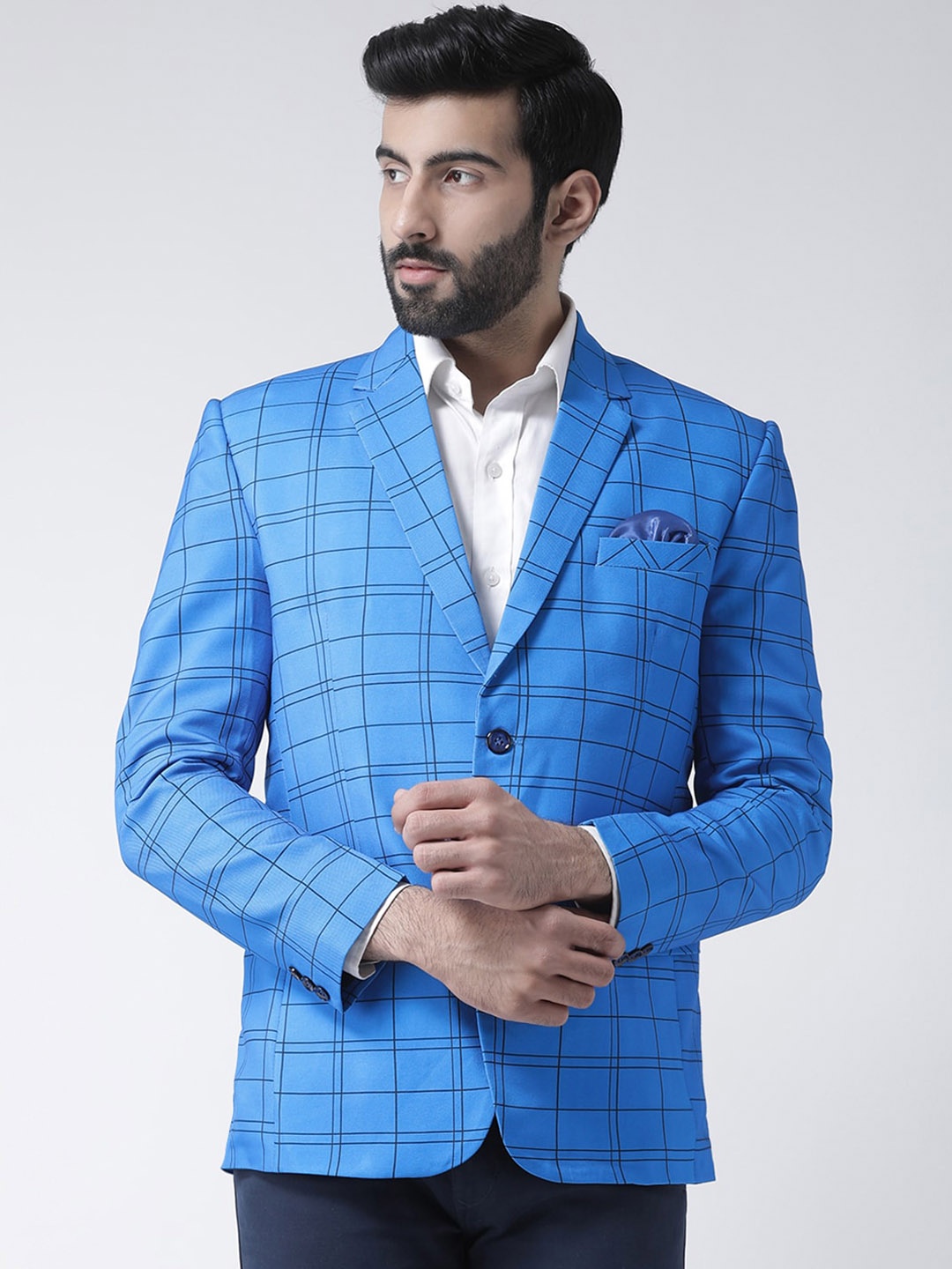 

Hangup Men Blue Checked Single Breasted Blazers