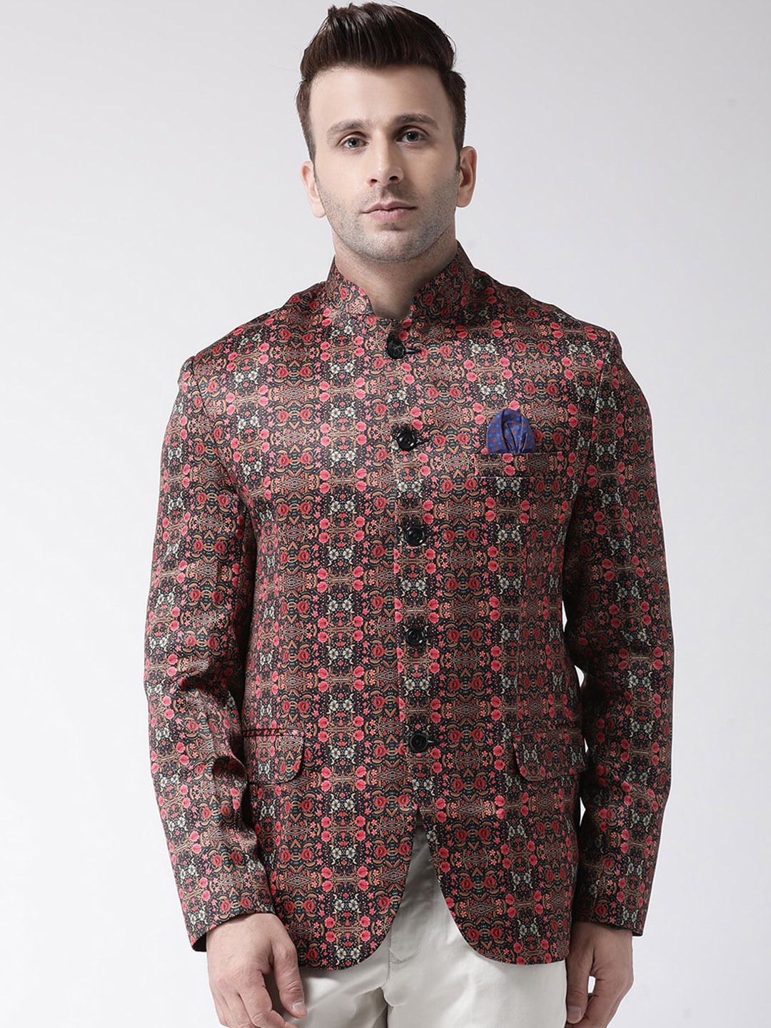 

Hangup Men Black & Pink Party Regular Fit Printed Single-Breasted Blazers