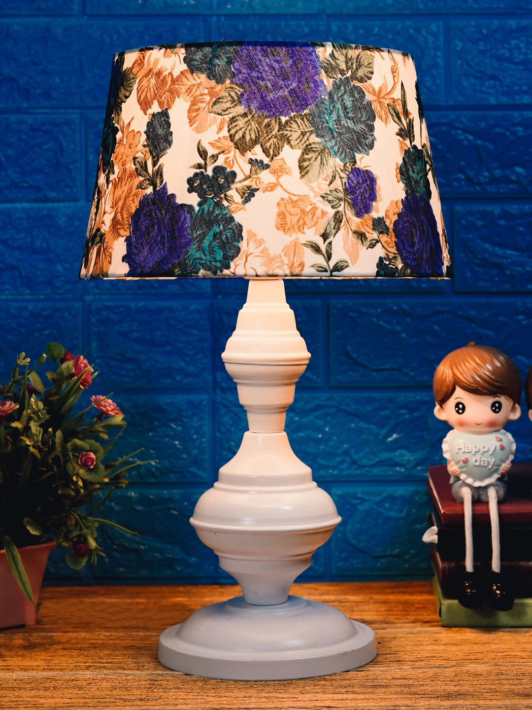 

foziq White & Blue Printed Table Lamps With Shade