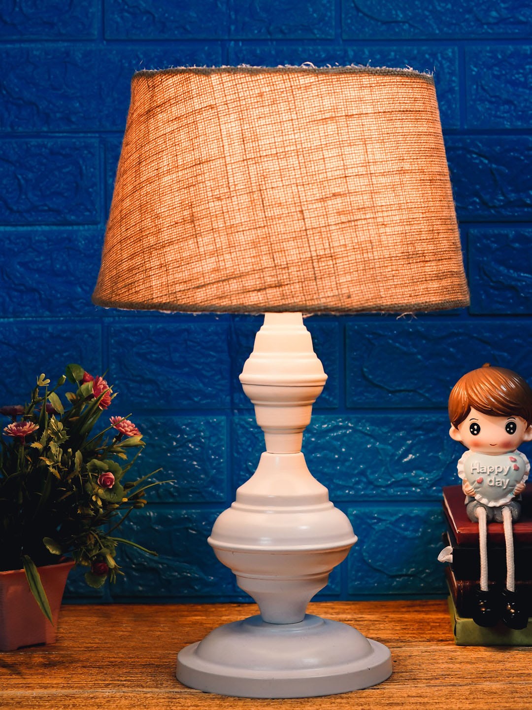 

foziq White & Beige Colored Textured Metal Table Lamps
