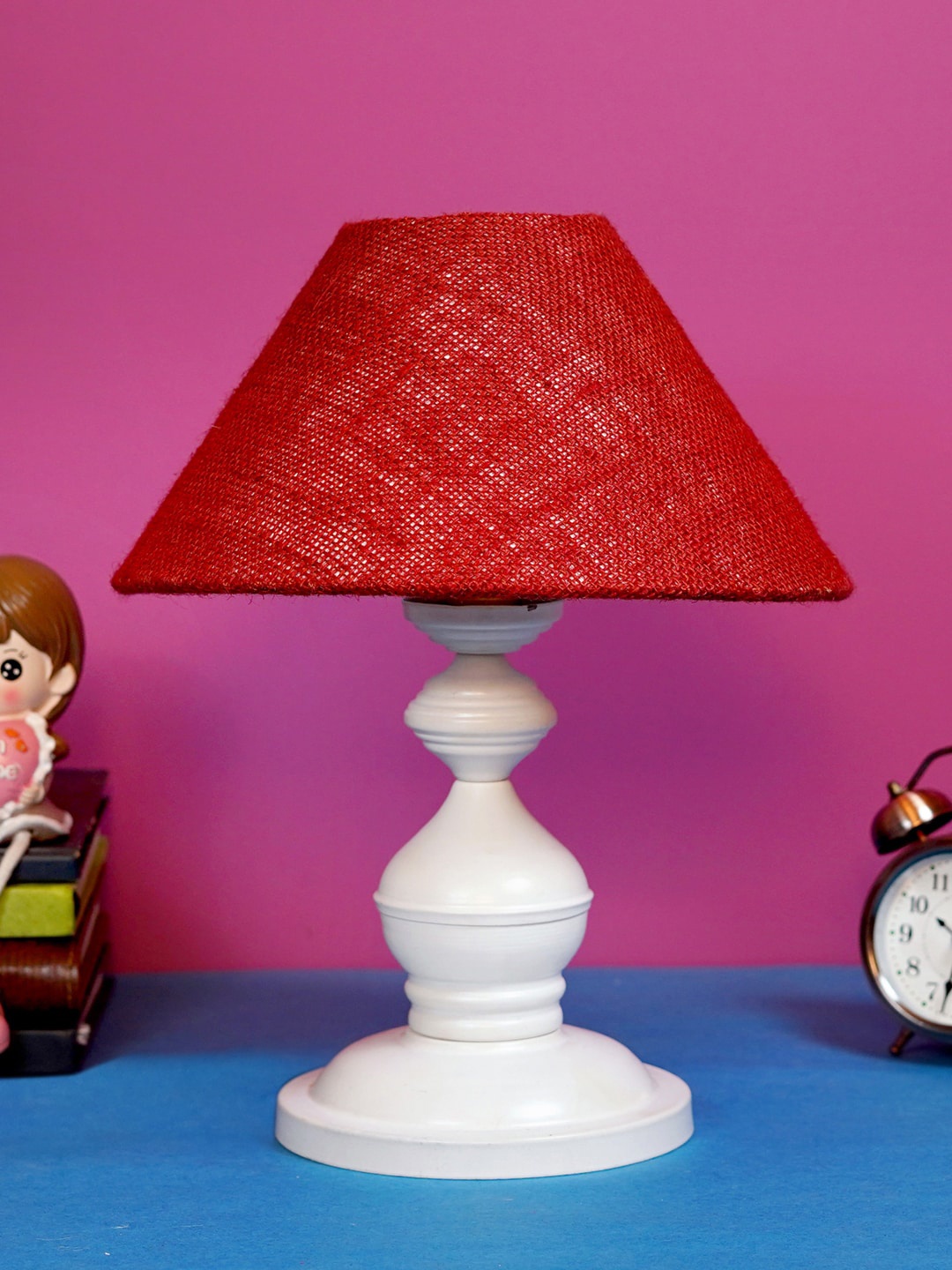 

foziq White & Red Textured Metal Table Lamps