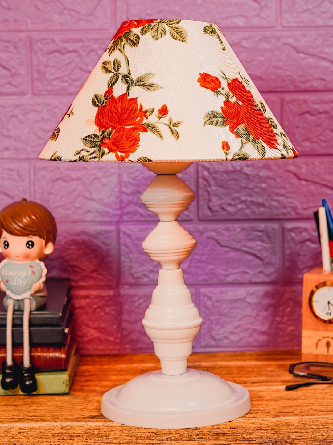 

foziq White Printed Metal Table Lamp With Fabric Shade