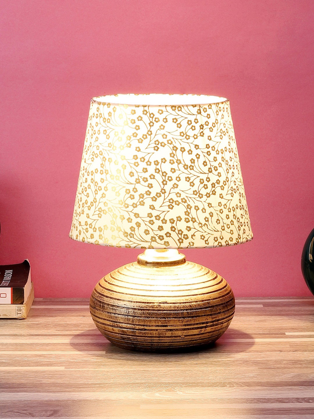 

foziq Copper & Gold-Toned Printed Metal Table Lamp