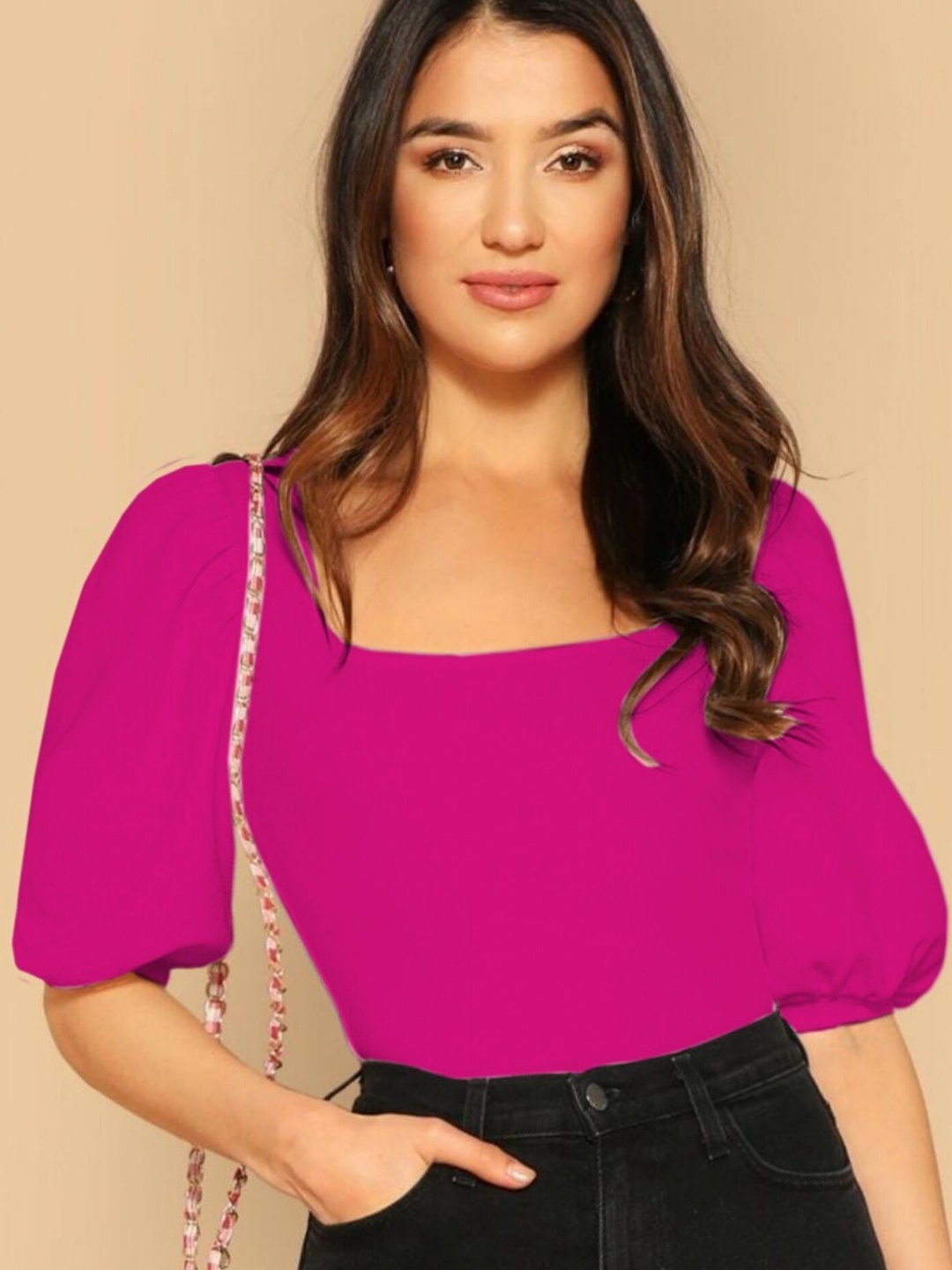 

Dream Beauty Fashion Women Fuchsia Puff Sleeves Eva Top