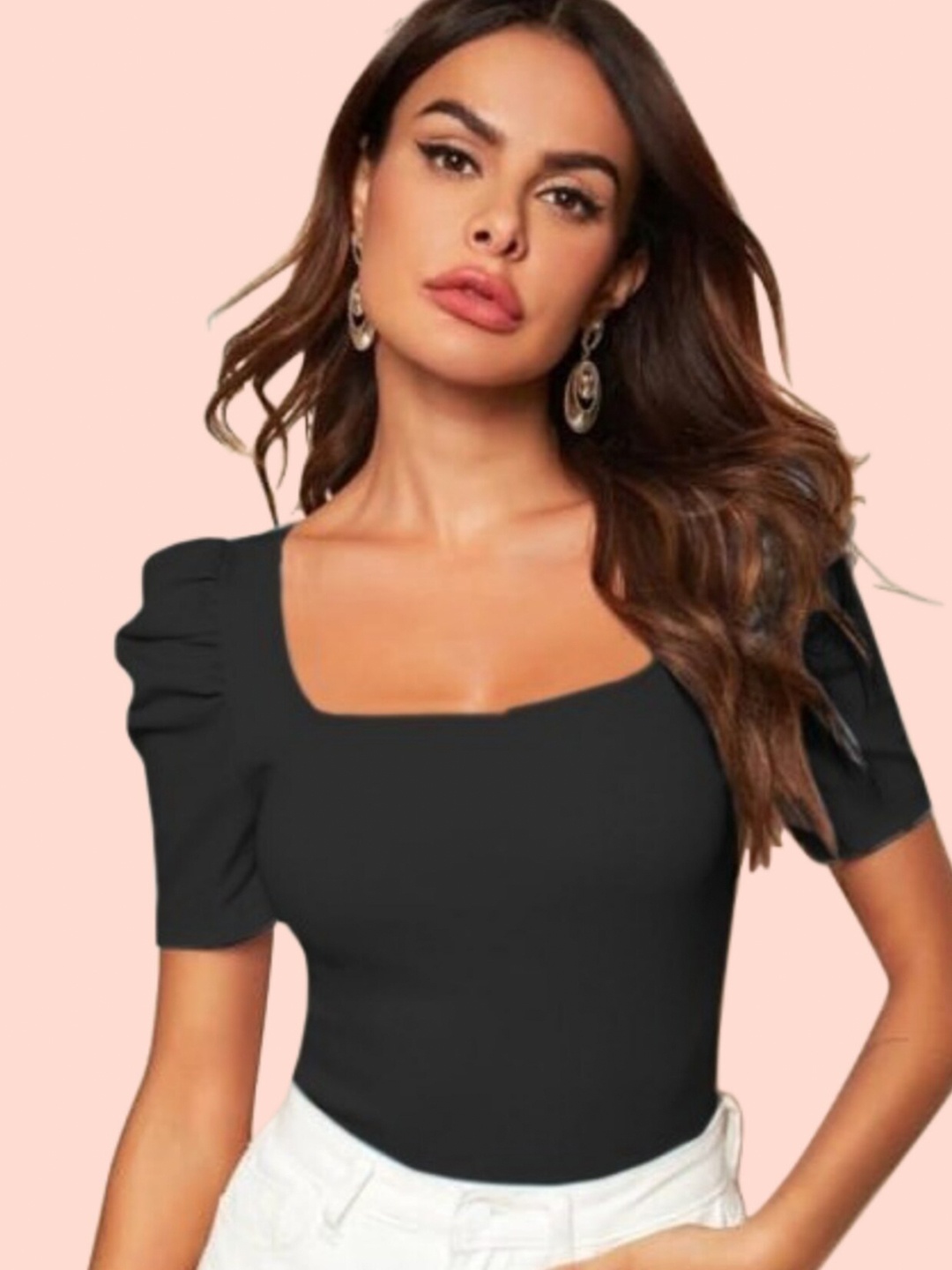 

Dream Beauty Fashion Women Black Solid Puff Sleeves Fitted Top