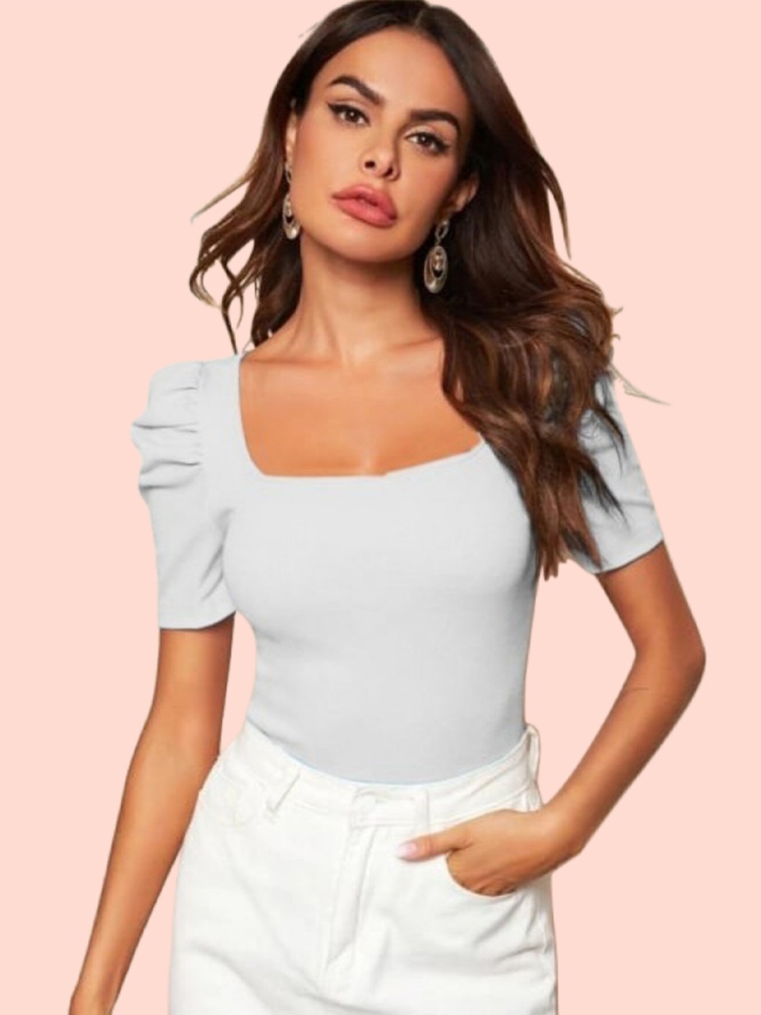

Dream Beauty Fashion Women White Puff Sleeves Fitted RRR Top