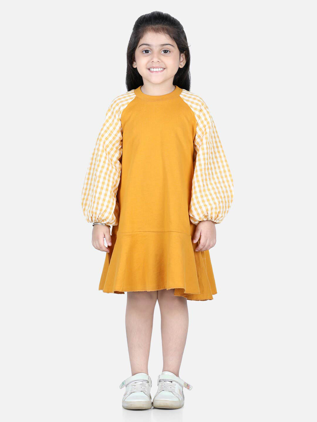 

AWW HUNNIE Girls Yellow Solid Drop-Waist Dress