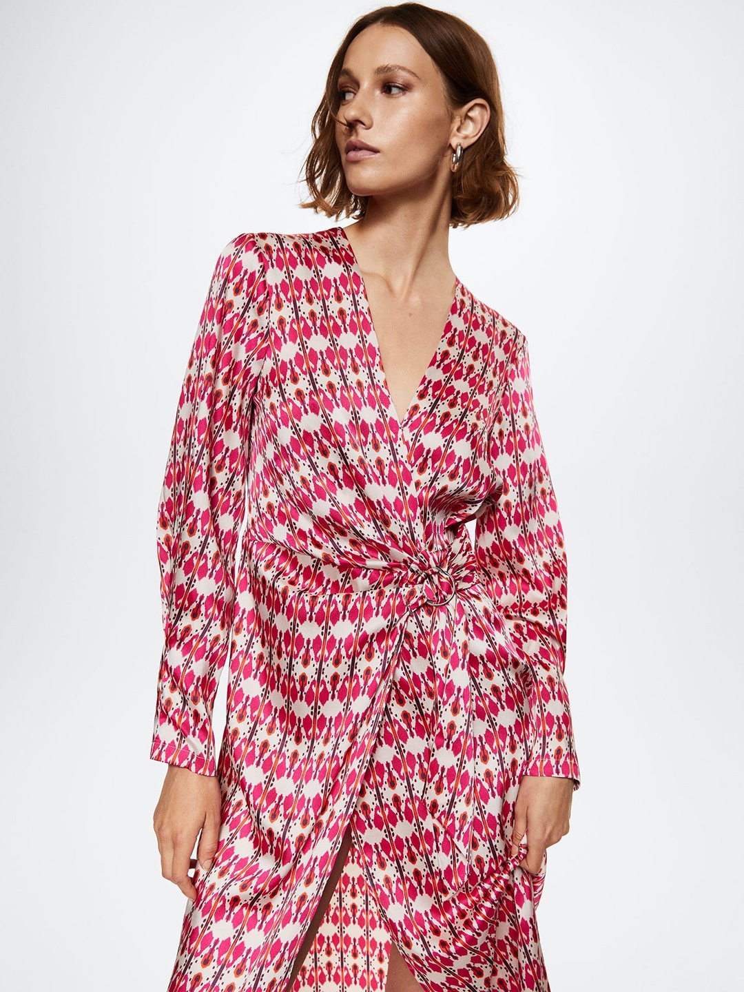

MANGO Pink & Cream-Coloured Midi Sustainable Wrap Dress