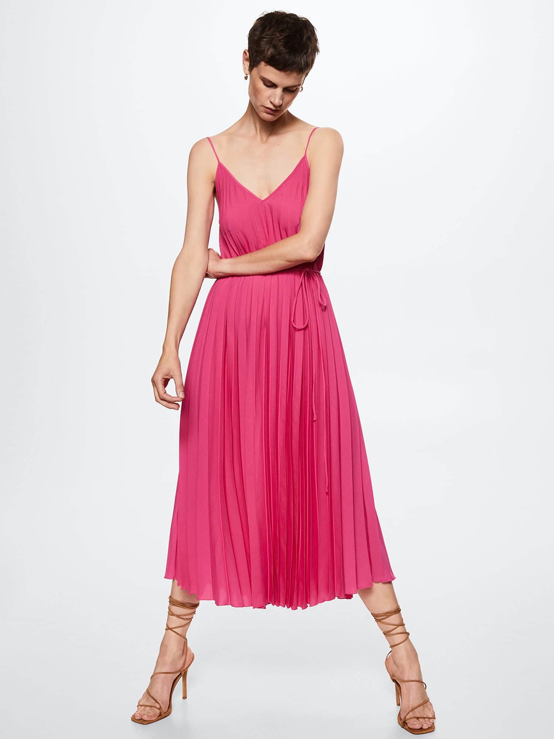 

MANGO Pink A-Line Midi Dress