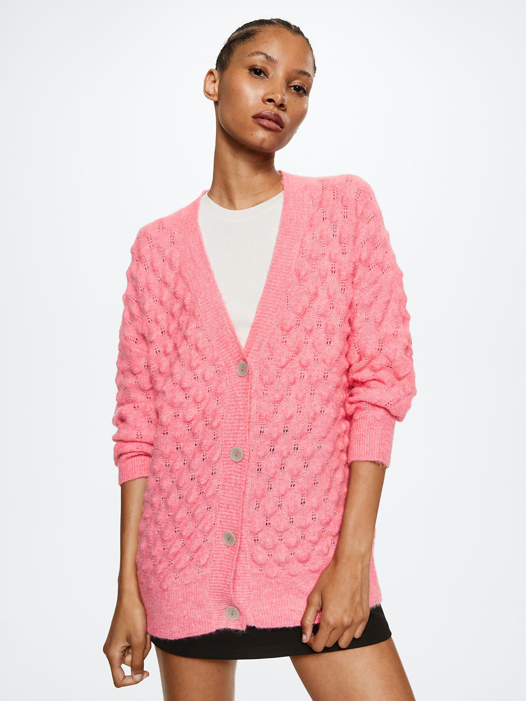 

MANGO Women Pink Longline Cardigan