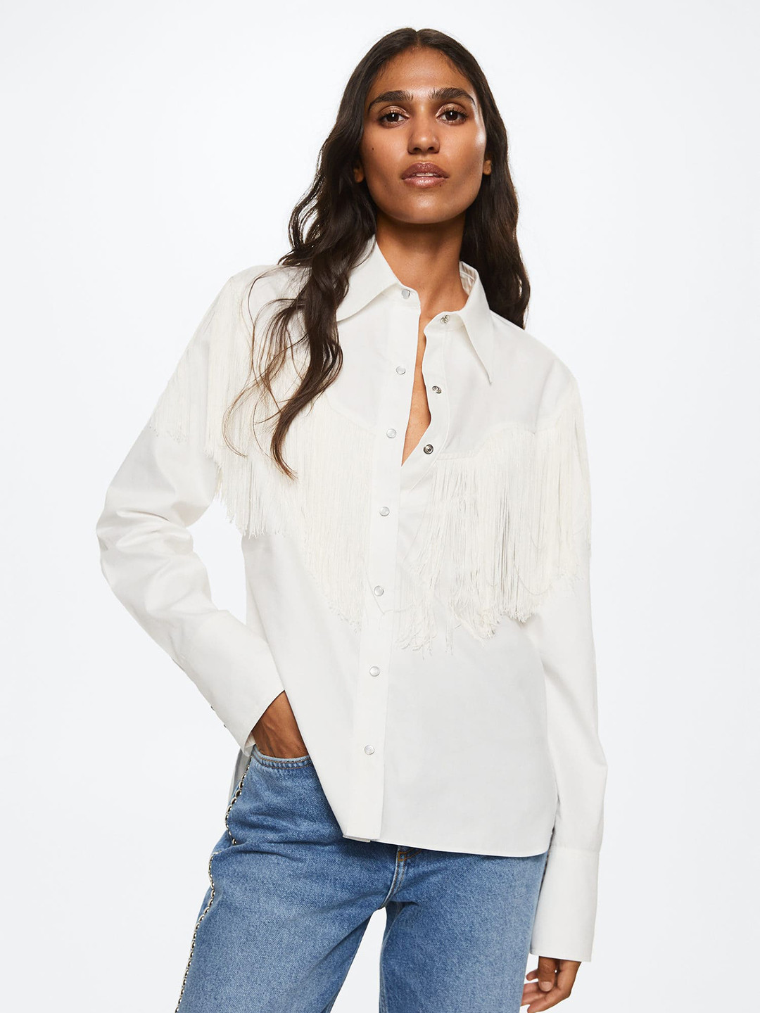 

MANGO Women White Casual Sustainable Cotton Shirt