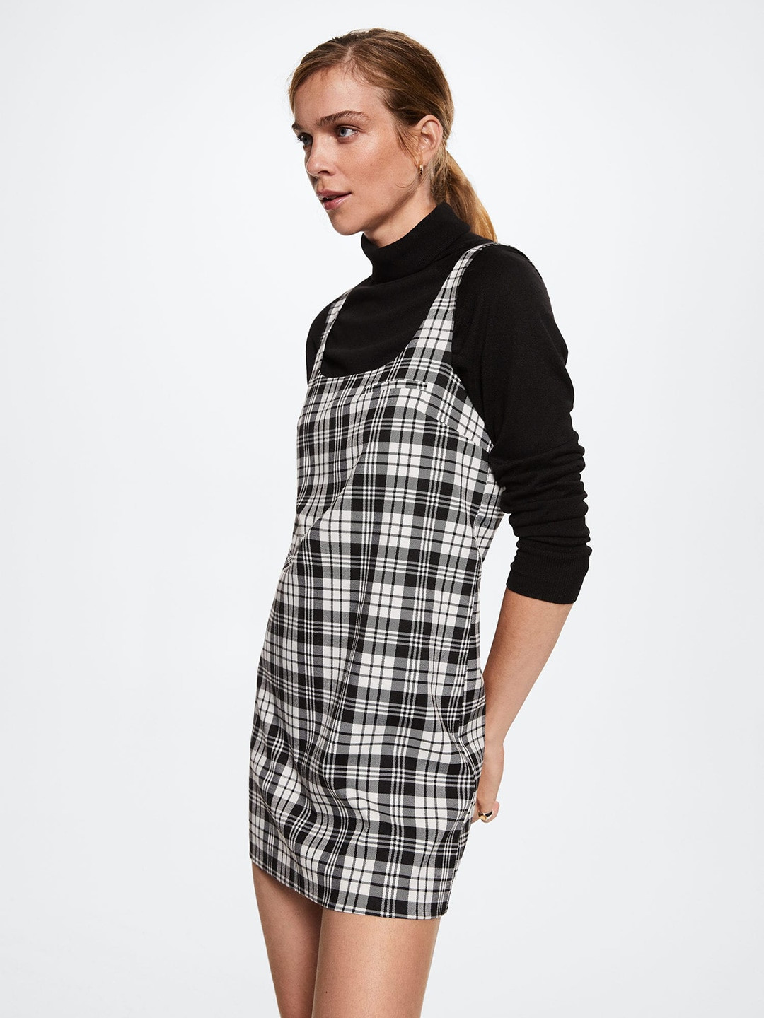 

MANGO Black & White Checked A-Line Mini Dress