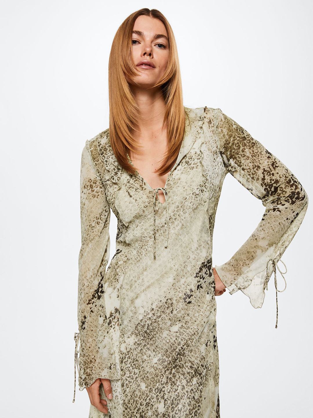 

MANGO Green Animal Maxi Dress