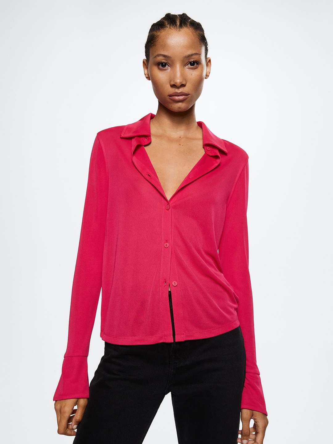 

MANGO Women Pink Sustainable Solid Knitted Casual Shirt